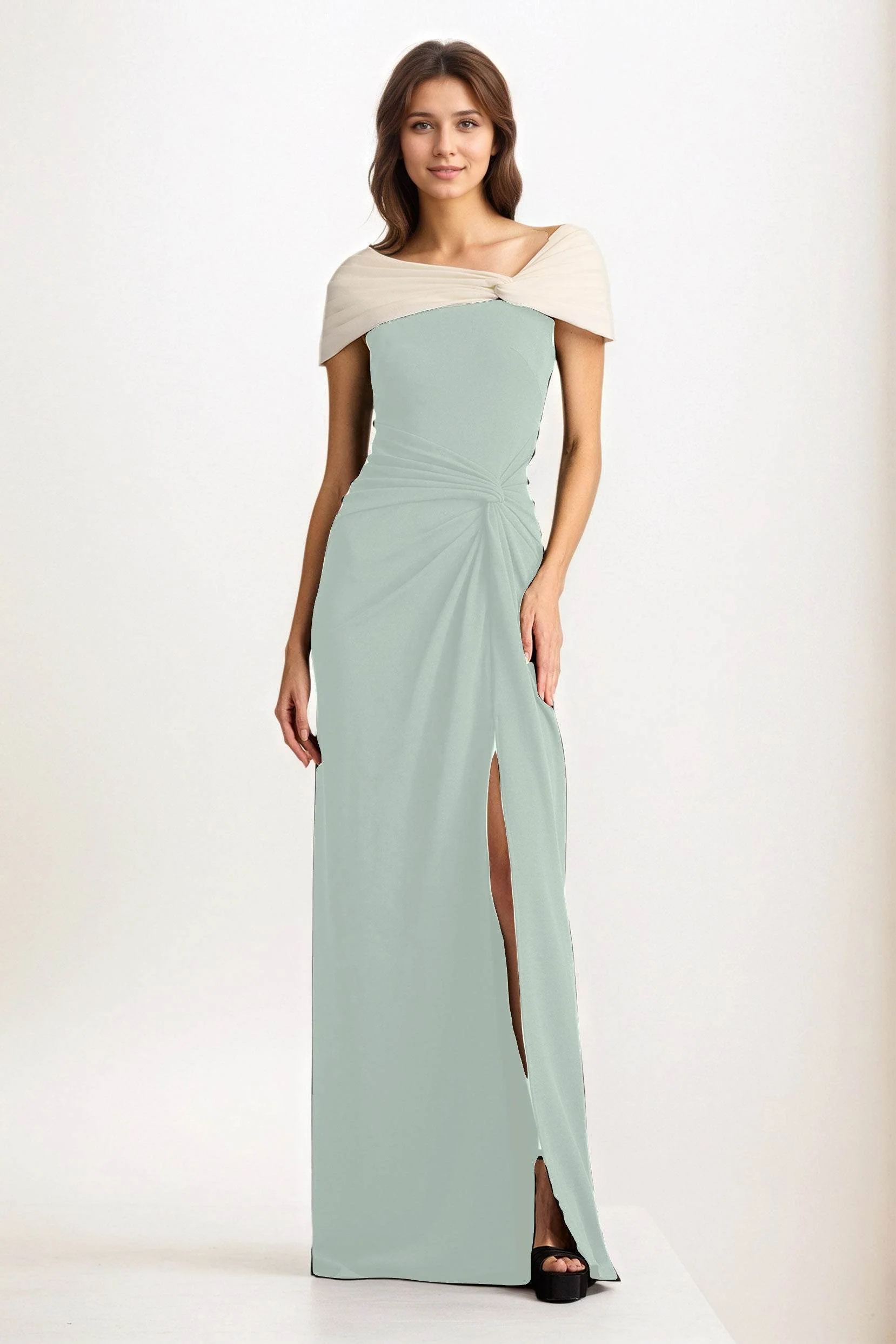 Sheath-Column Maxi Chiffon Wedding Guest Dress CG0279