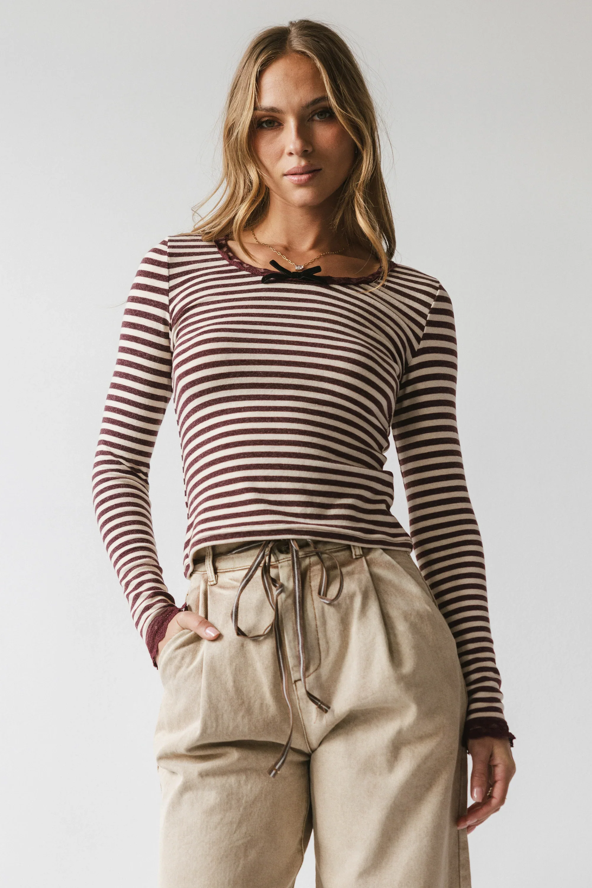 Kiya Striped Top in Burgundy