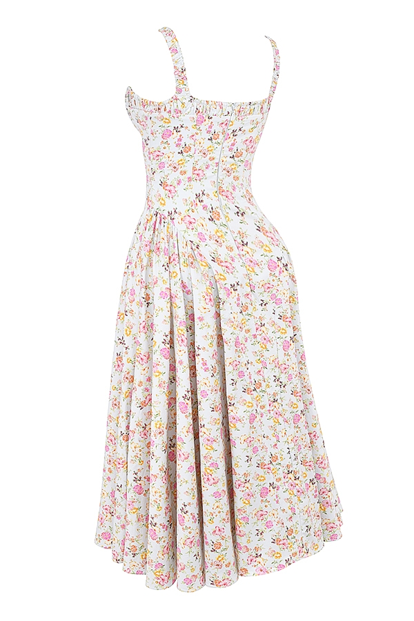 Pale Blue Meadow Print Cotton Midi Sundress