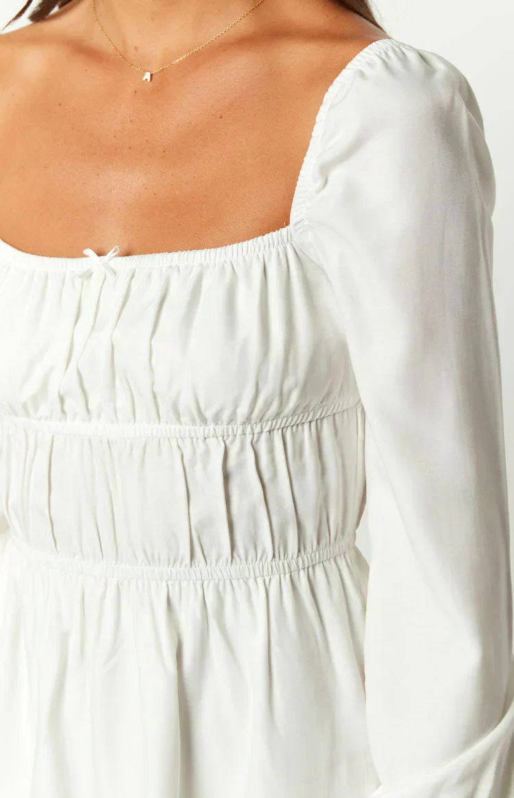 Sunnie White Long Sleeve Mini Dress - luluinthesky