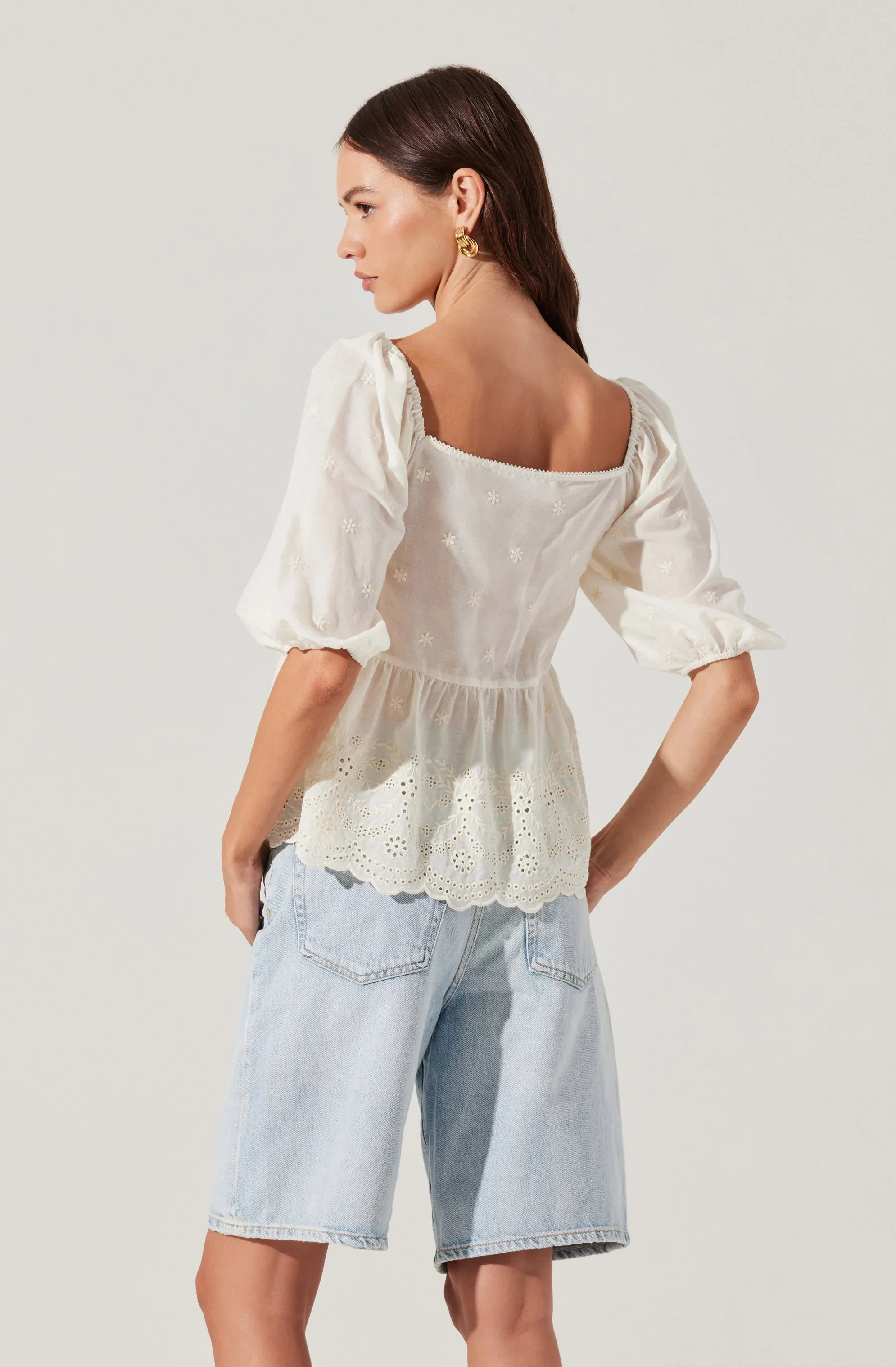 Ezmae Embroidered Tie-Front Top