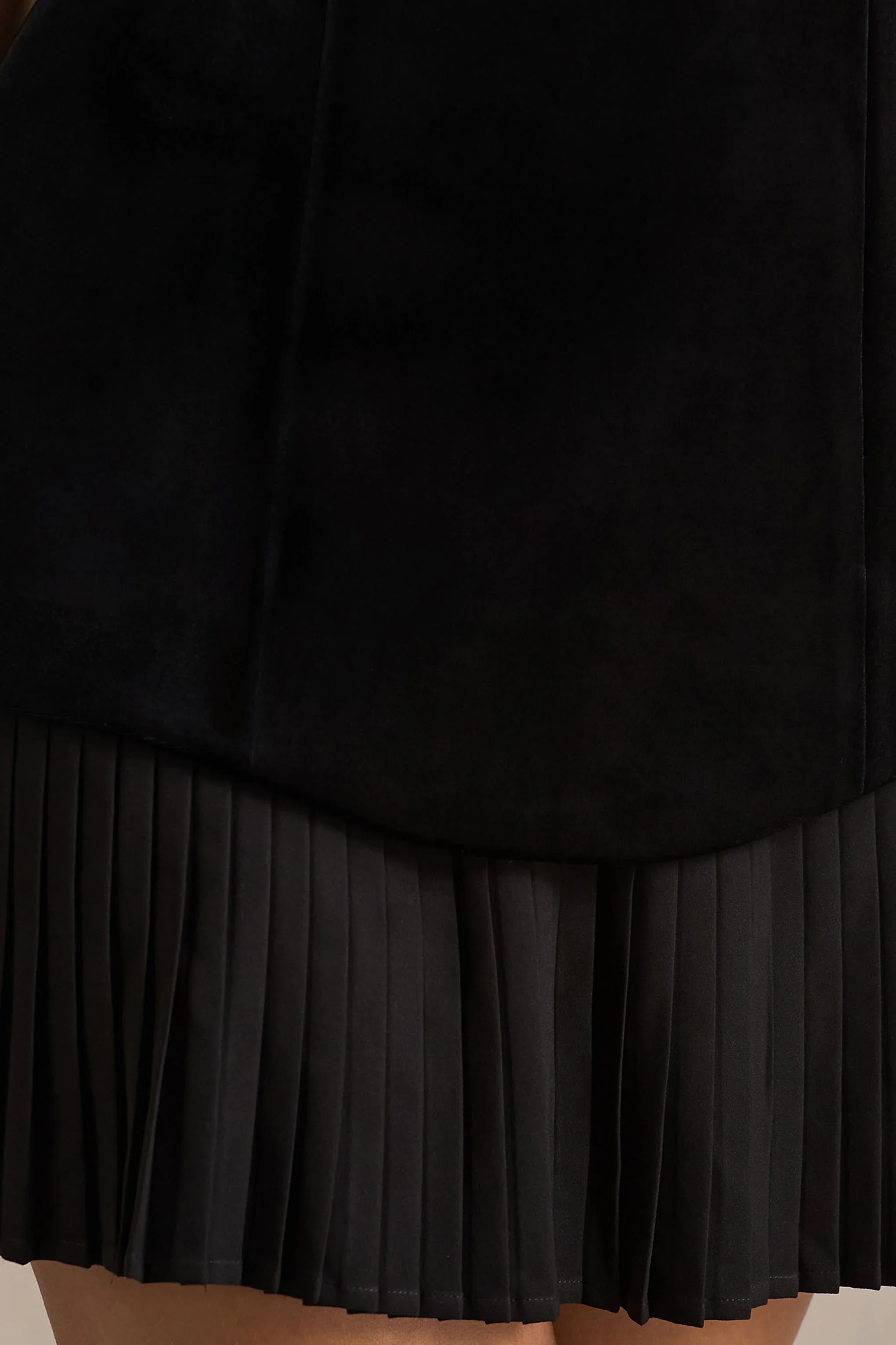 Valentina | Black Bandeau Velvet Mini Dress With Pleated Detailing
