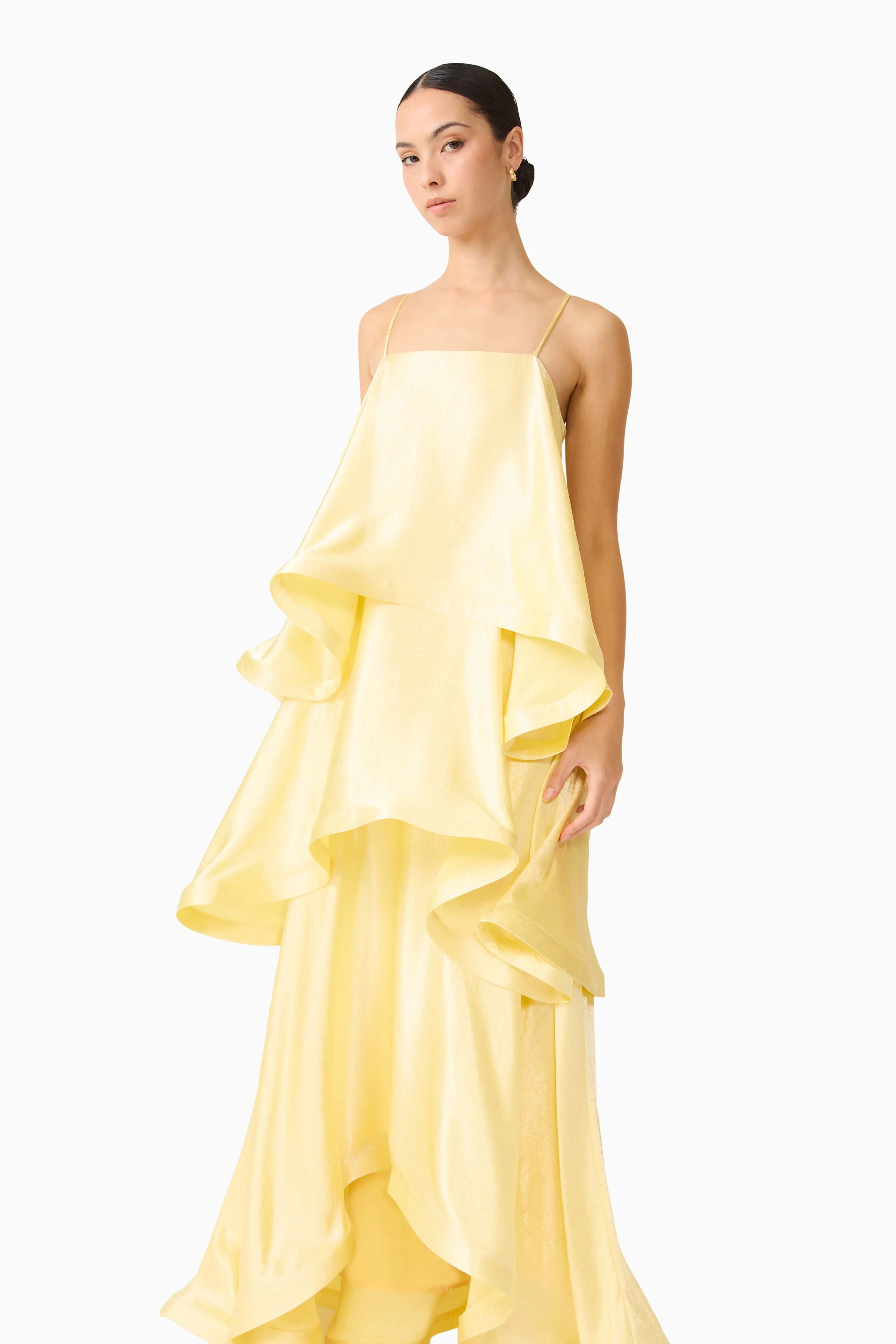 Tilly Tiered Maxi Dress in Butter Yellow