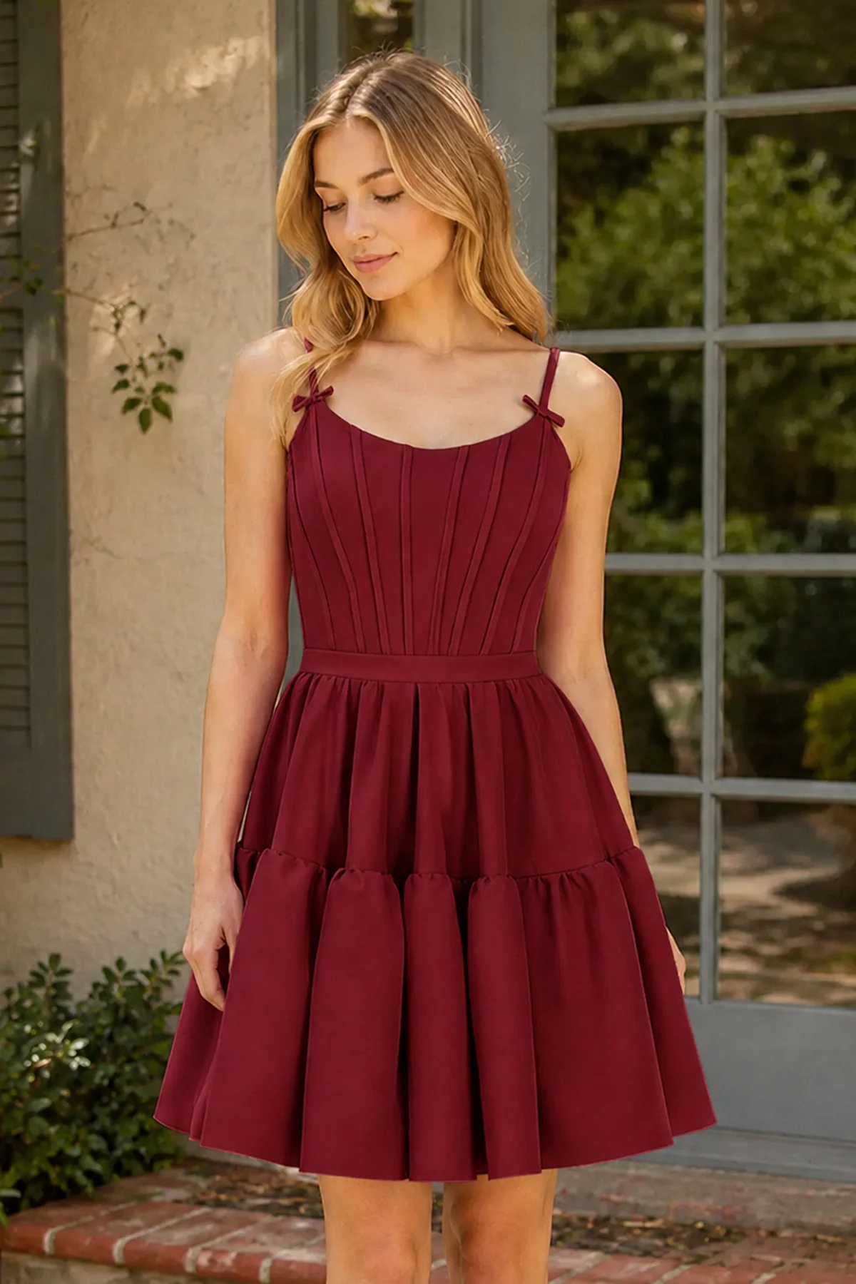 A-line Ruffled Lace-Up Homecoming Dress