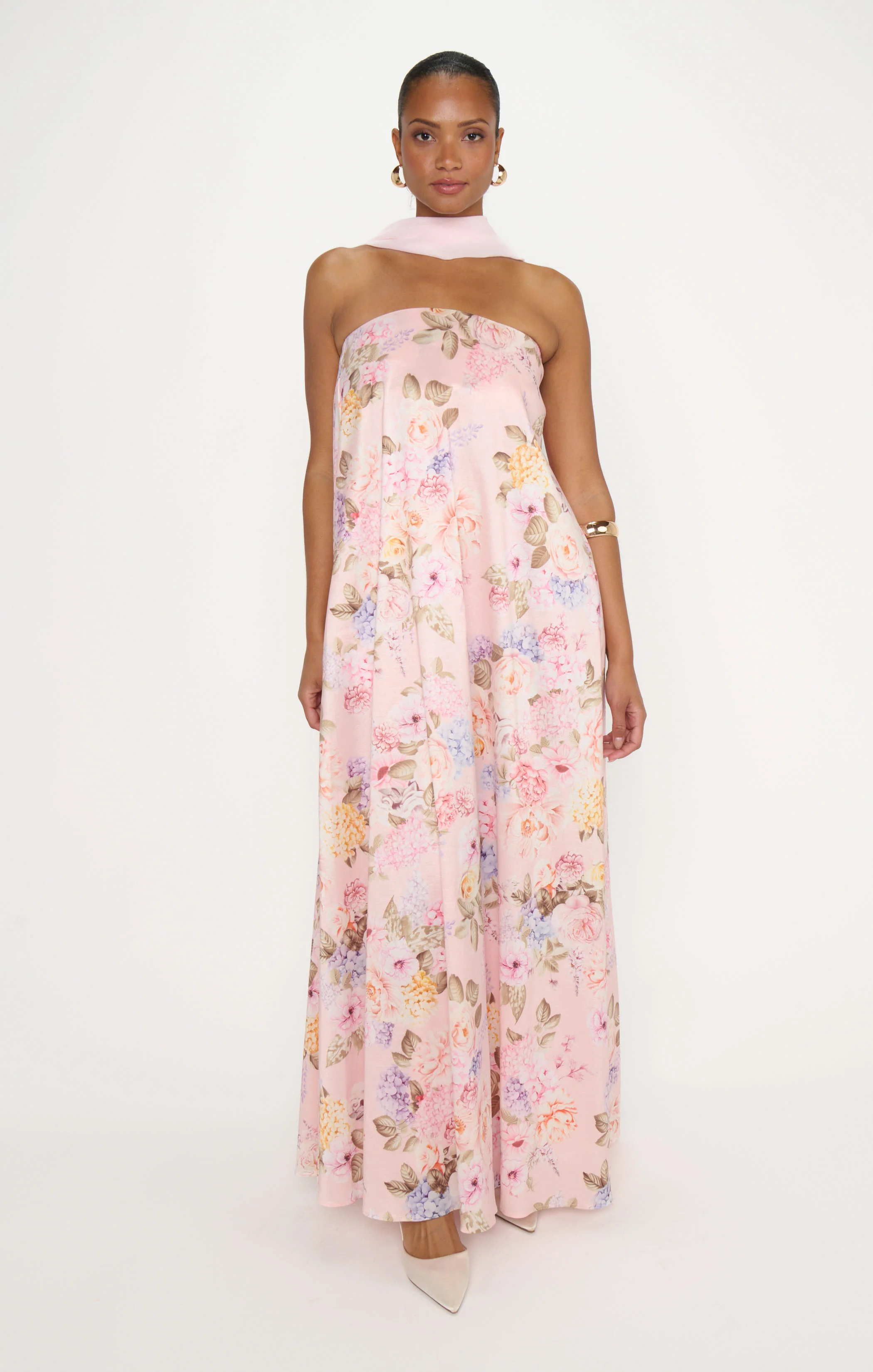 Tinsley Tube Dress ~ Powder Pink Blooms Taffeta
