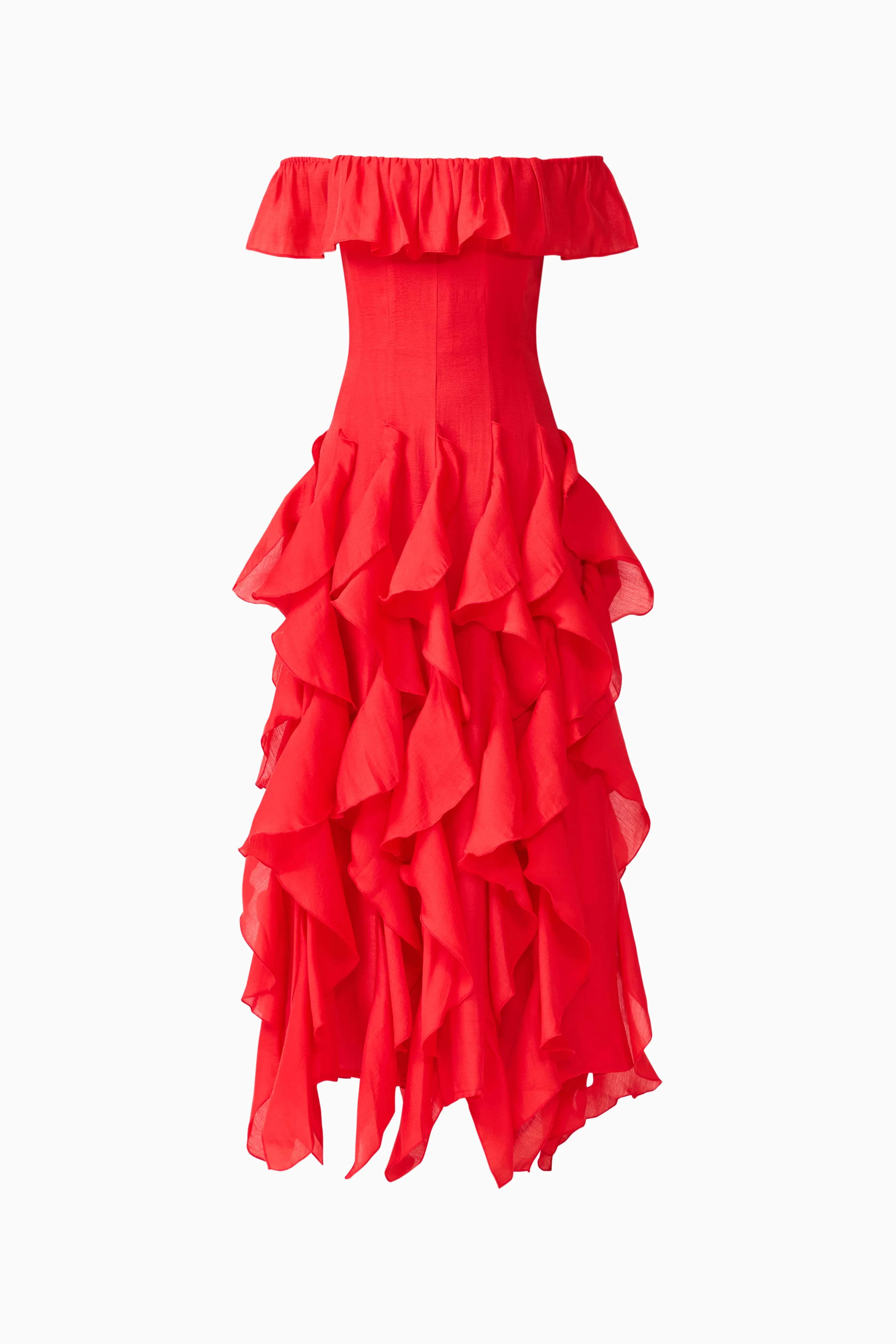 Yvette Off Shoulder Gown in Vermilion Red