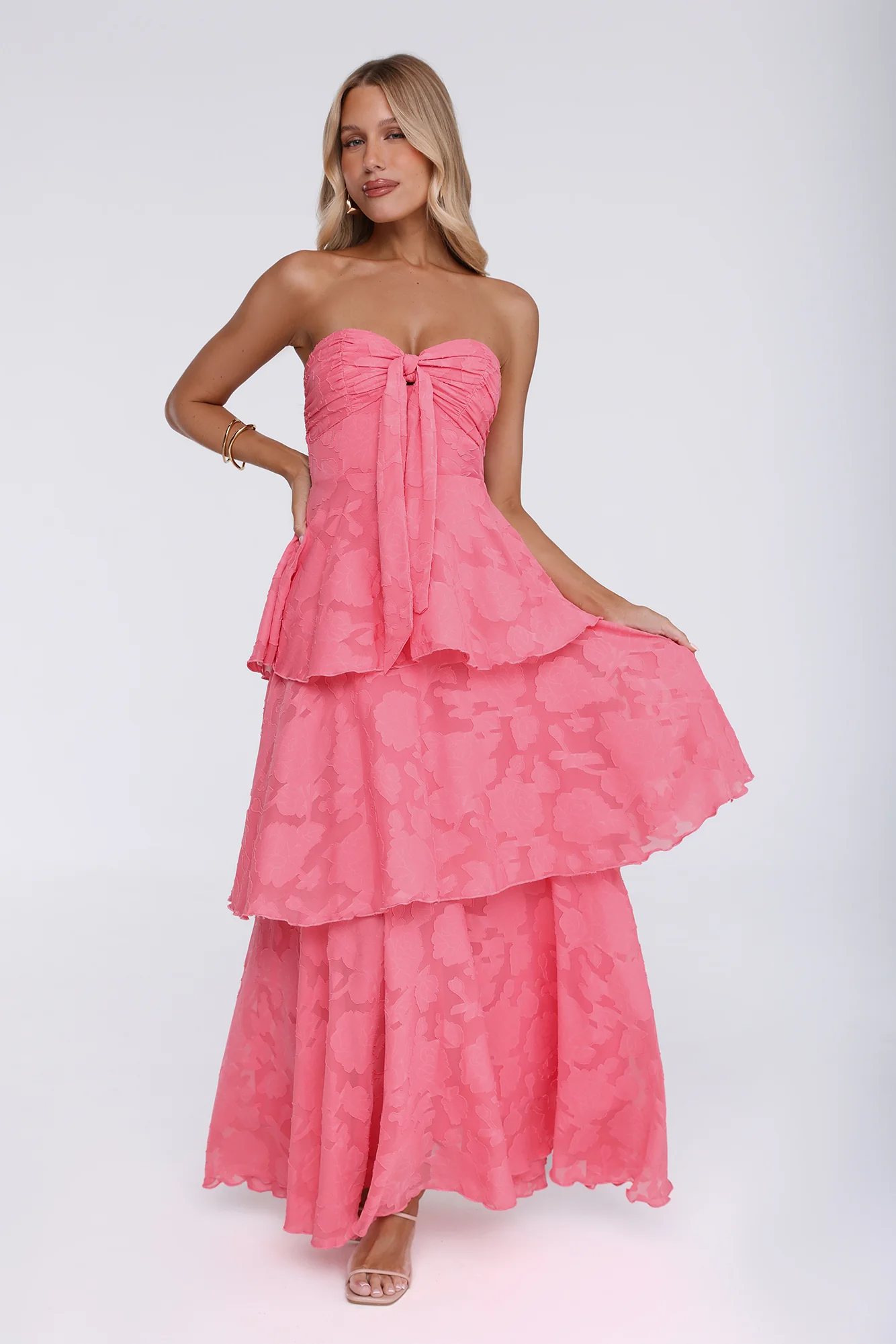 Frost Flare Strapless Maxi Dress Coral