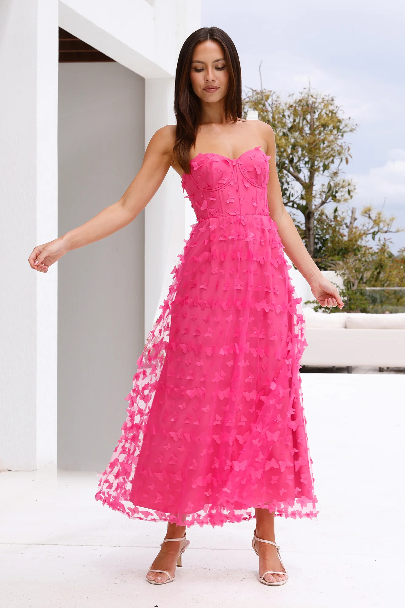 Bright Dance Strapless Tulle Maxi Dress Pink