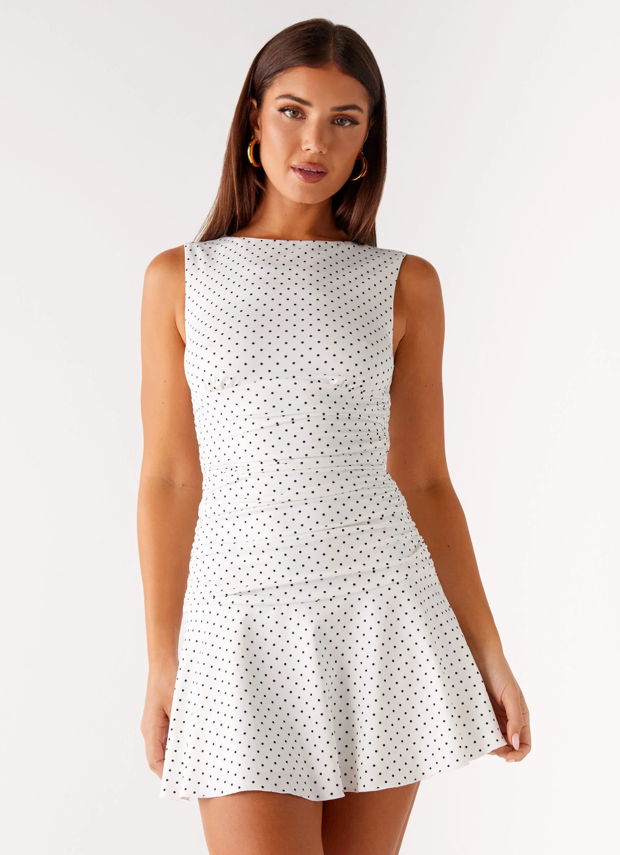 Kelda Mini Dress - White Polka Dot