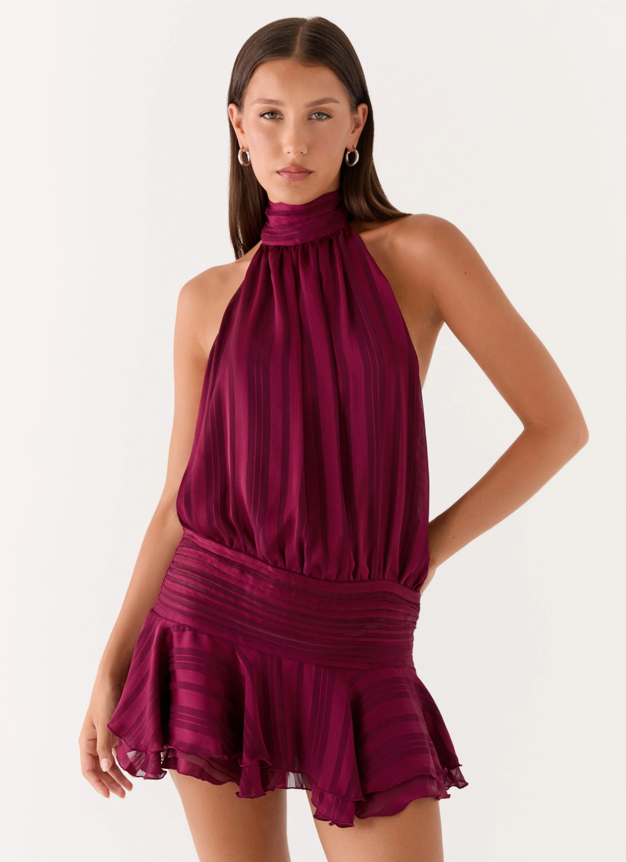 Willow Chiffon Mini Dress - Plum