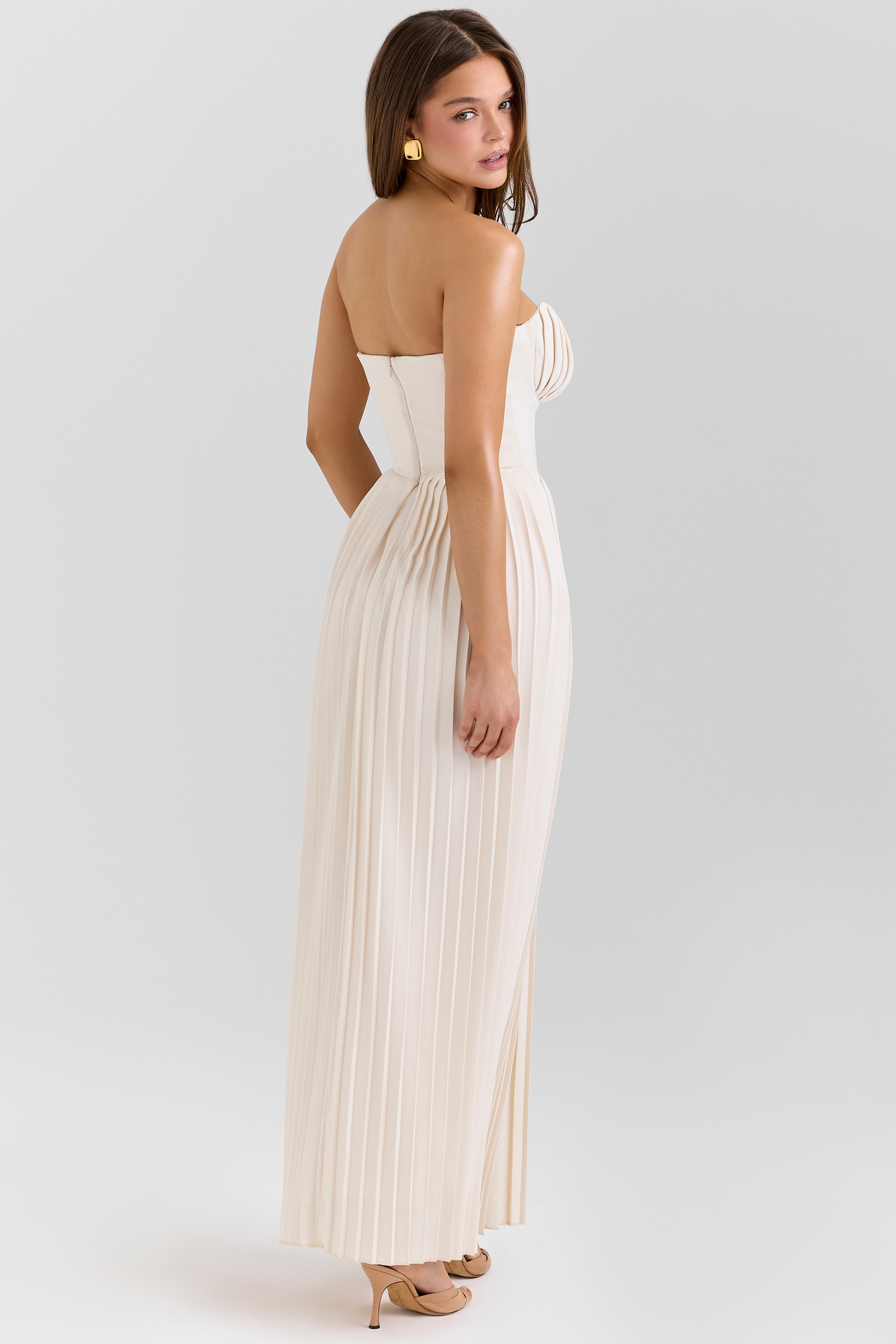 ivory georgette pleated maxi dress