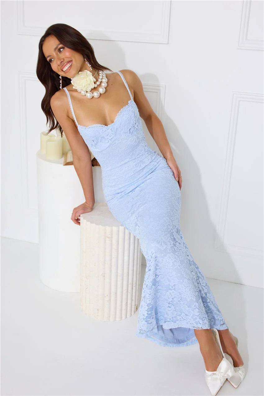 Soft Sweet Lace Maxi Dress Blue - luluinthesky