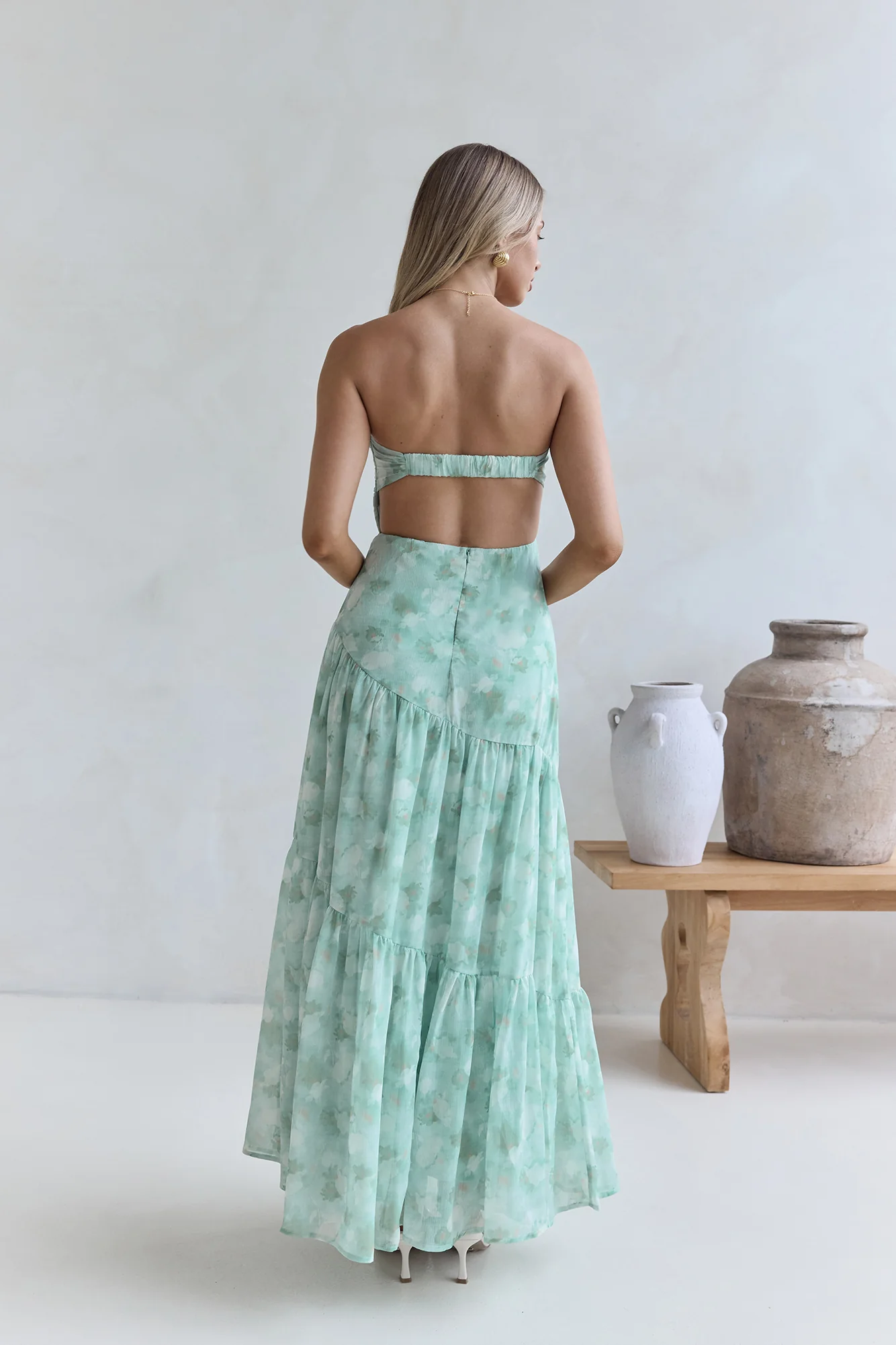 Hear Your Heartbeat Strapless Maxi Dress Green