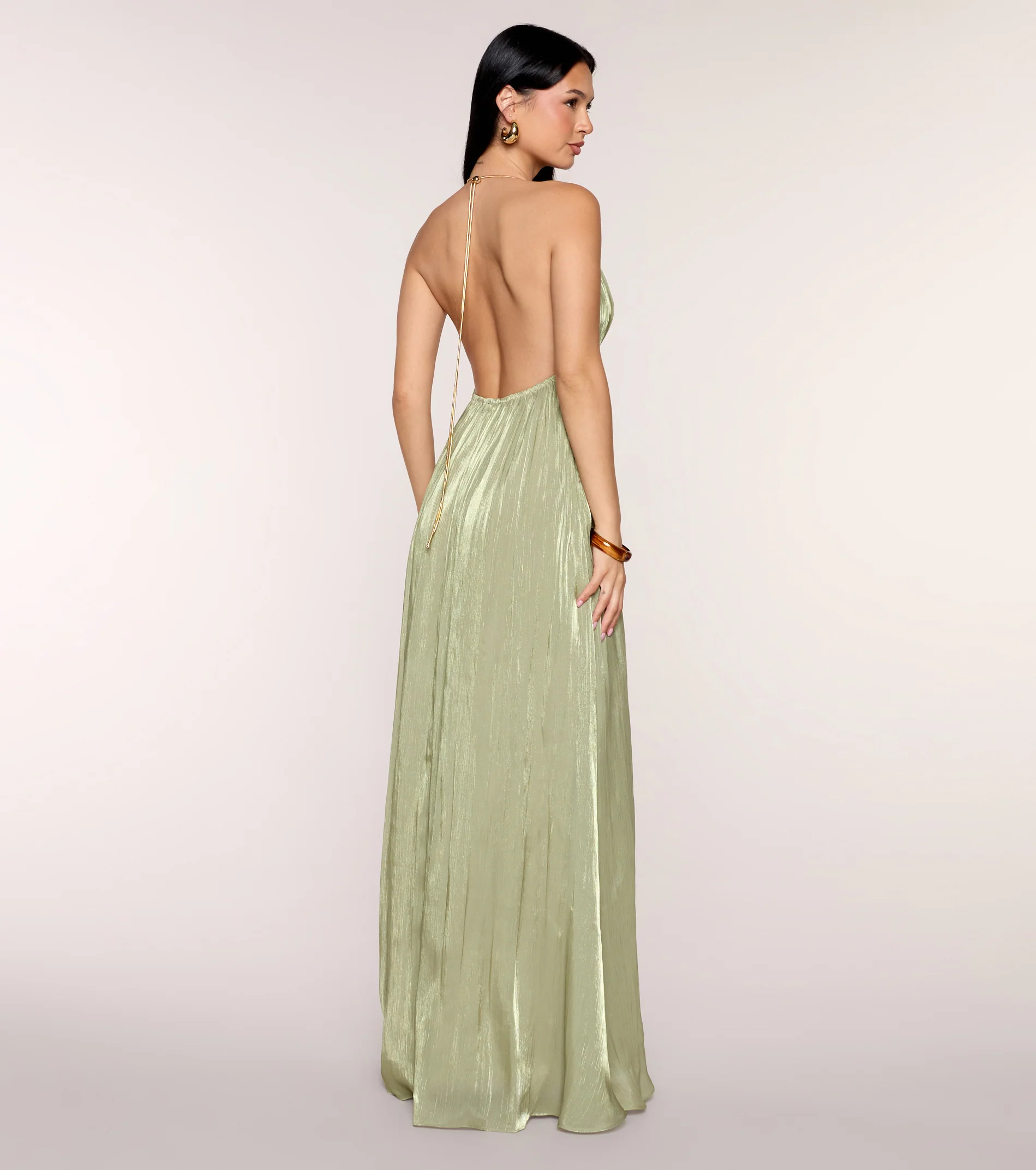 Kristie Pleated Satin A-Line Formal Dress