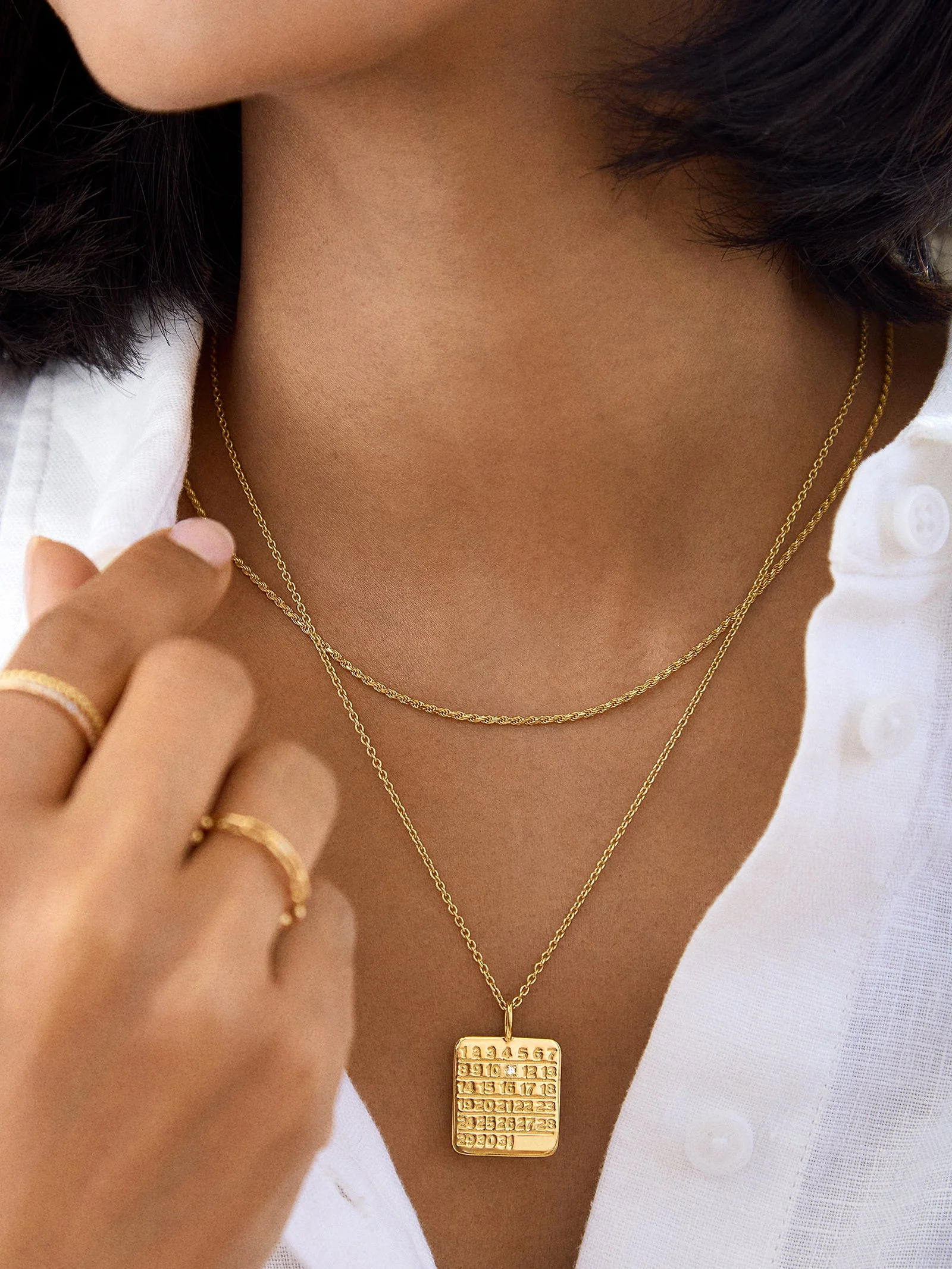 Save the Date Custom Calendar Pendant Necklace - Gold/Pavé