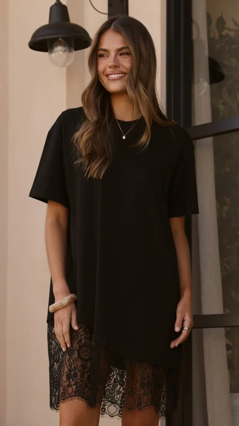 Avei Lace T-Shirt Mini Dress - Black