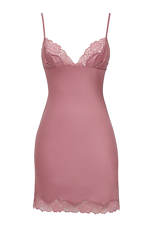 Rose Pink Satin & Lace Slip Dress