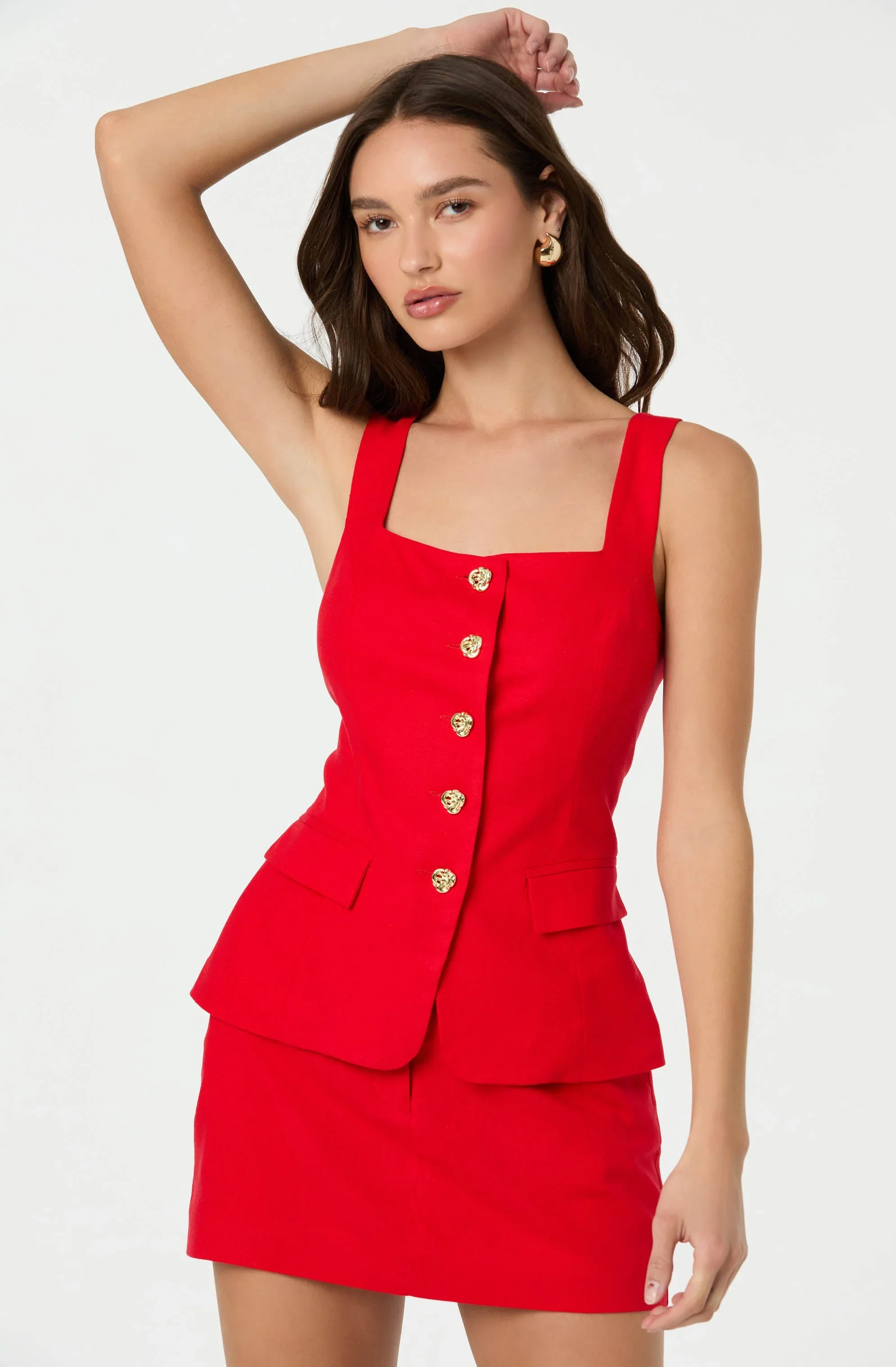 Button Front Square Neck Vest