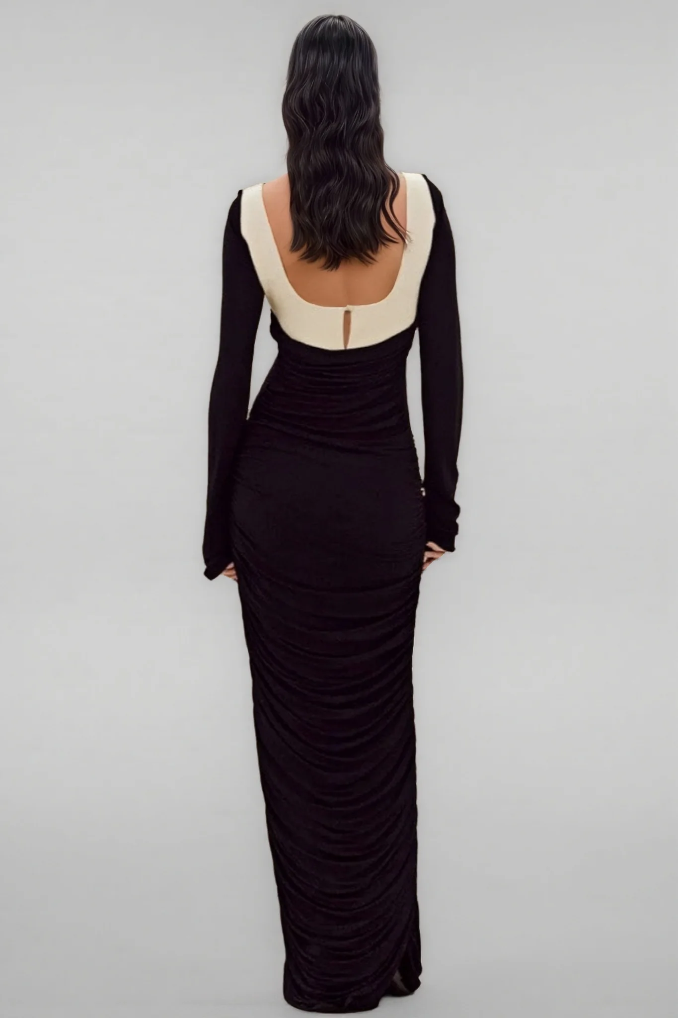 Lolic Long Sleeve Square Collar Ruched Hem Knit Maxi Dress
