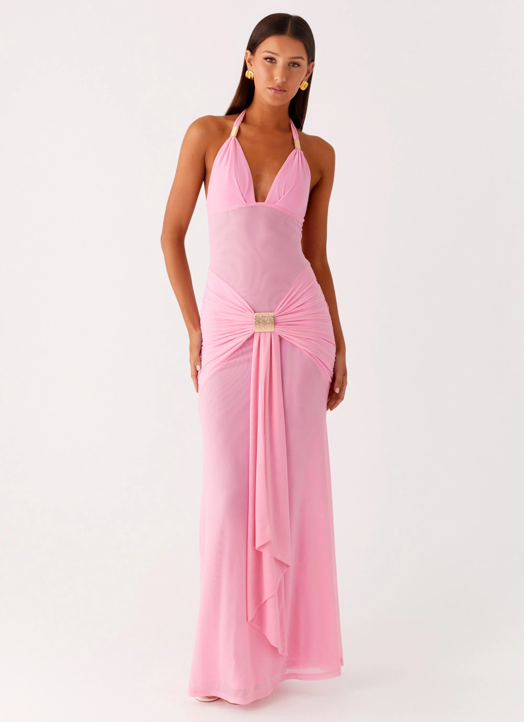 Miyah Halter Hardware Maxi Dress - Baby Pink