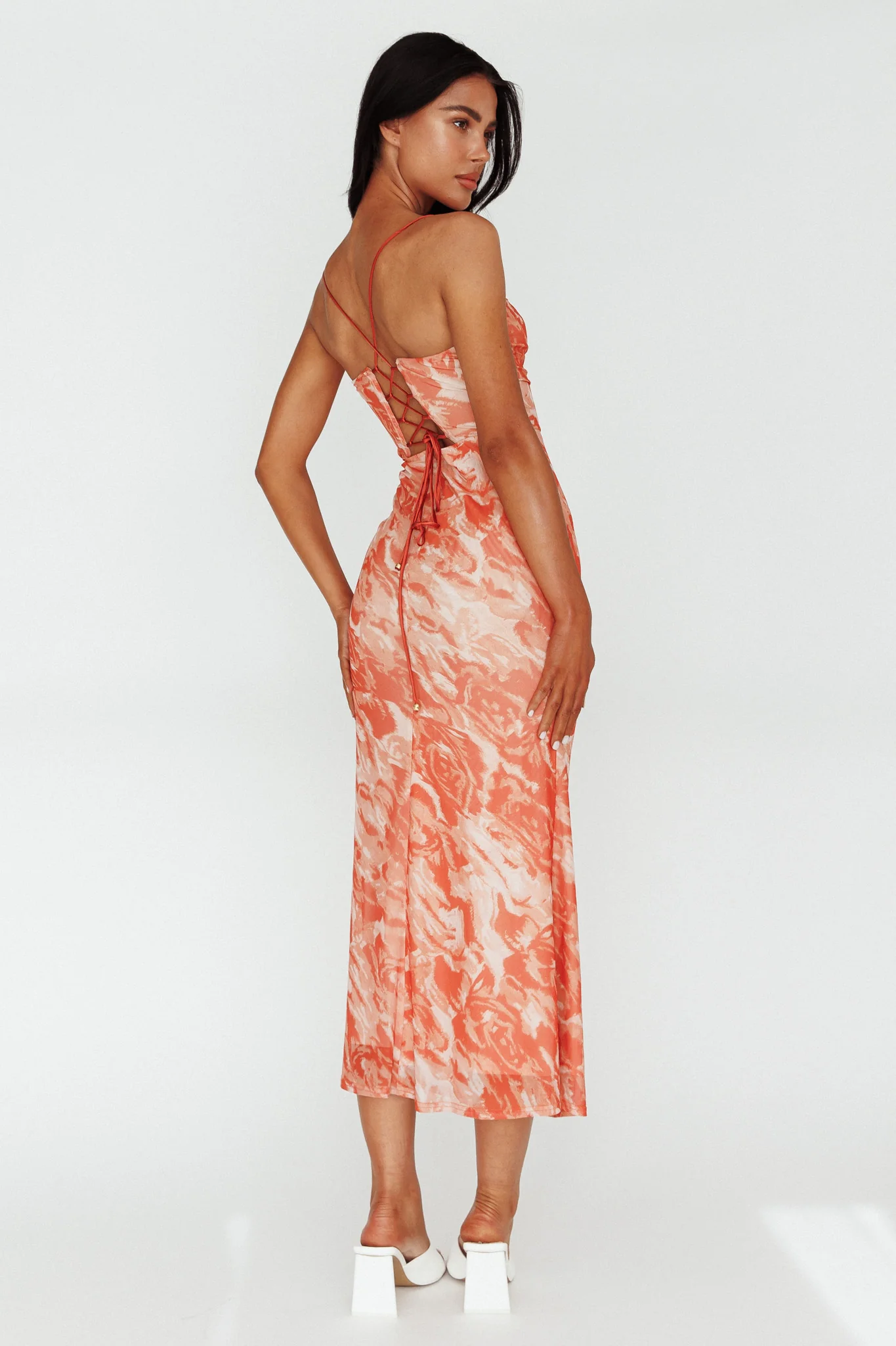 Nouveau U-Neckline Midi Dress Marbled Orange