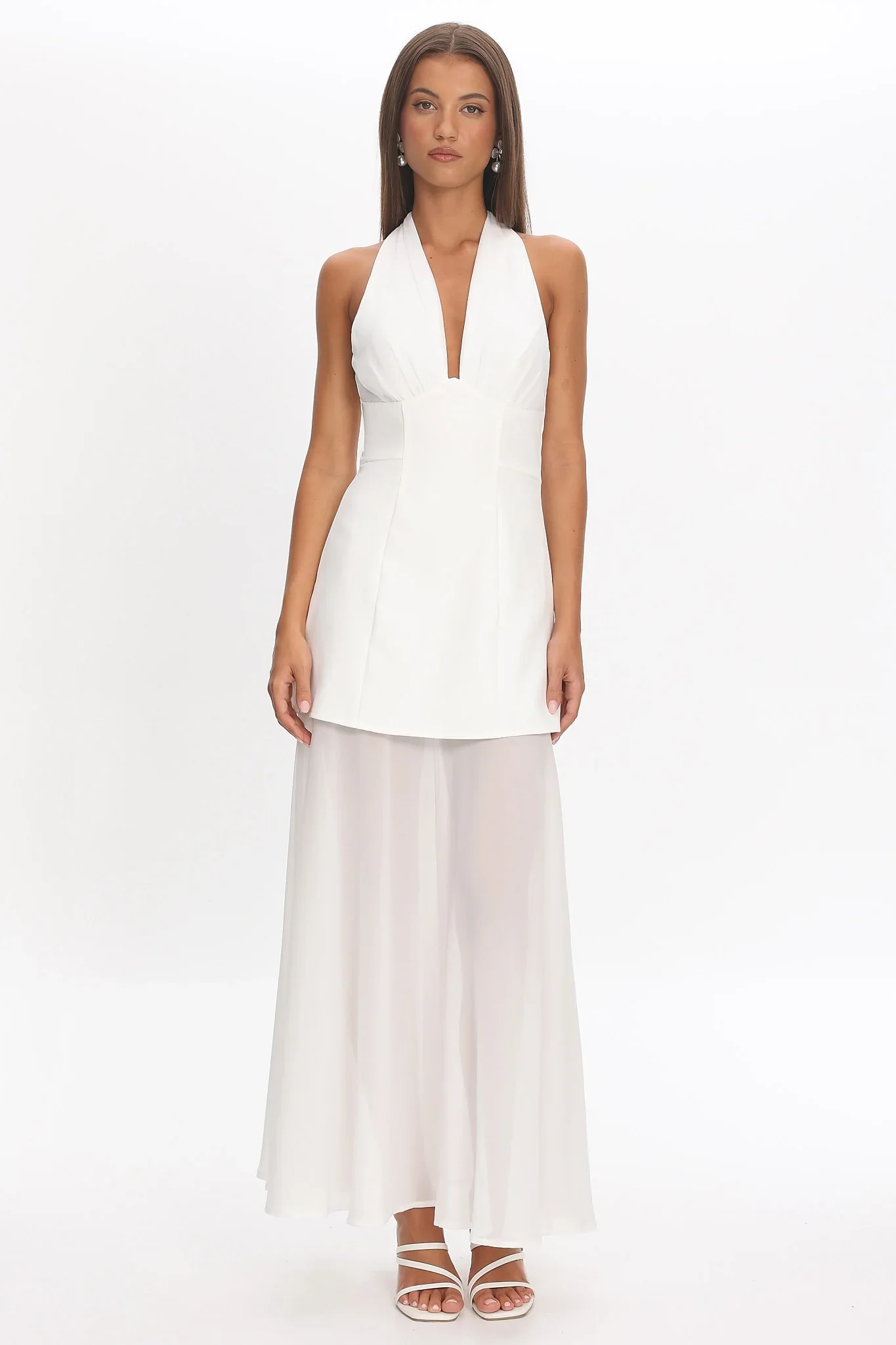 Opulent Halterneck Layered Maxi Dress White