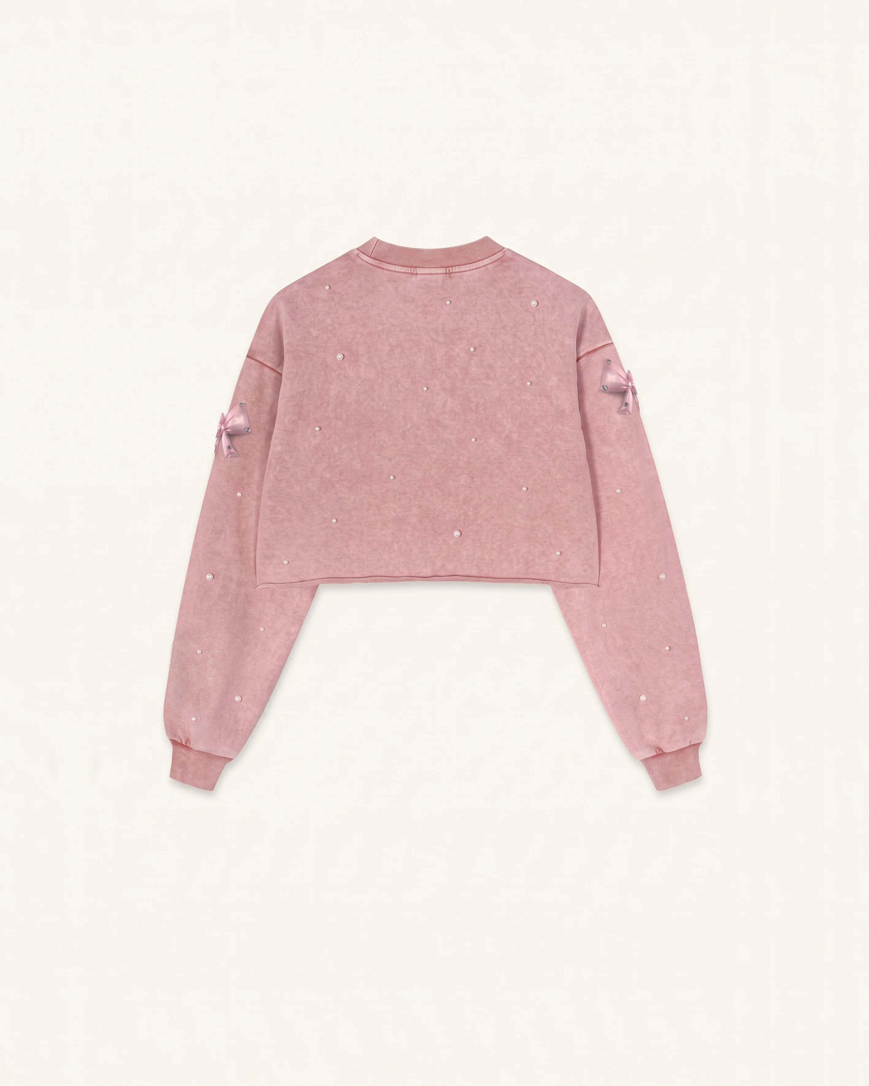 Coquette 3D Satin Bow Pearl Sweatshirt - Vintage Pink