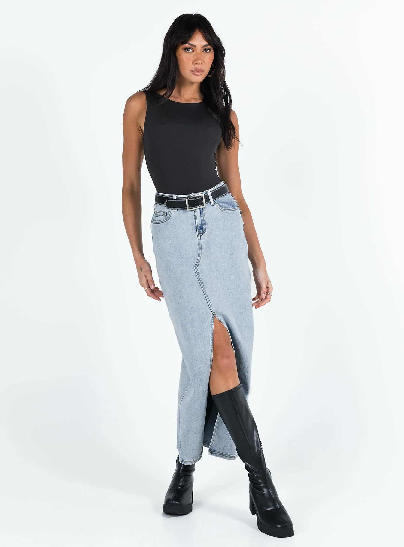 Batkins Maxi Skirt Light Wash Denim