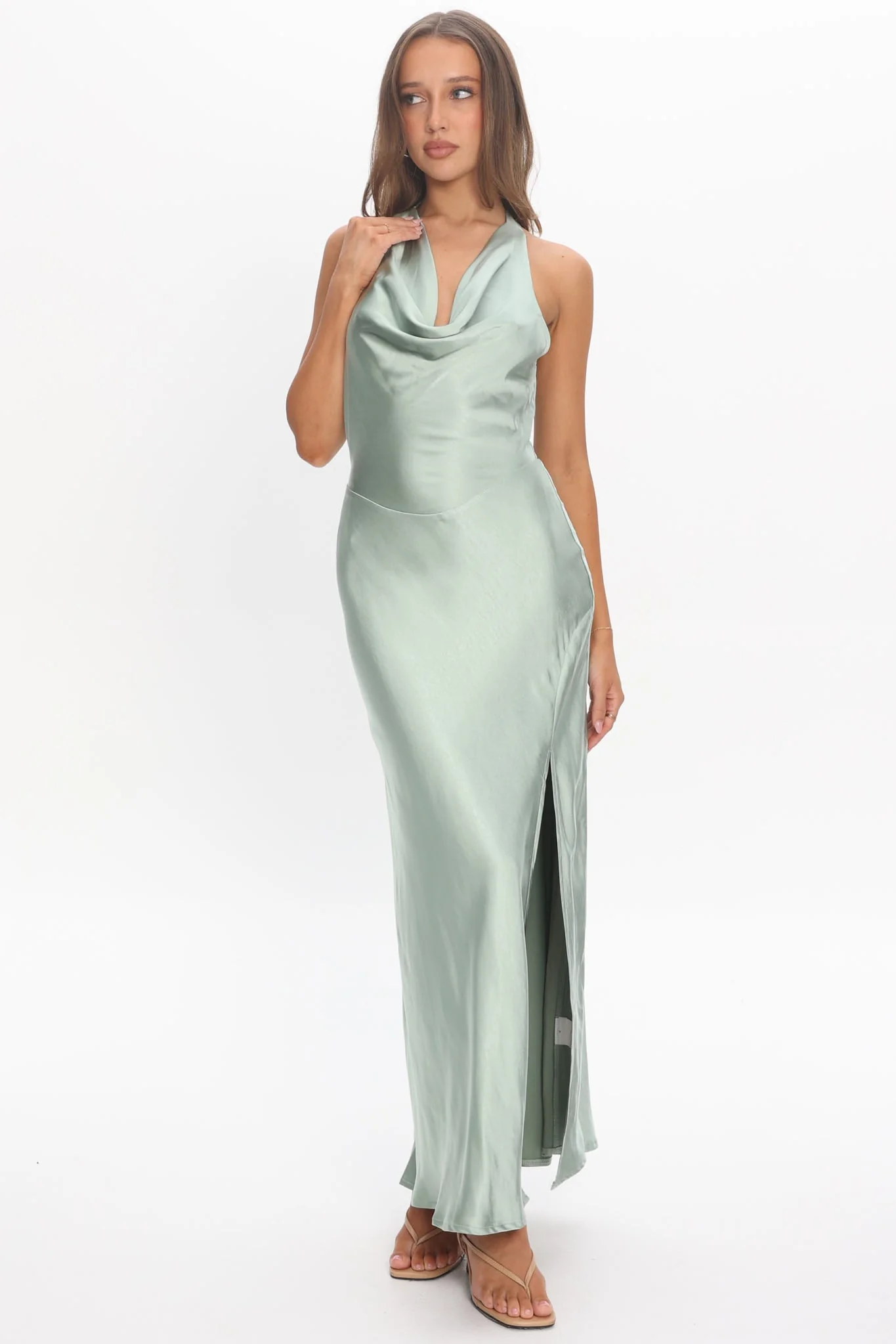 Element Tied Halter Maxi Dress Sage