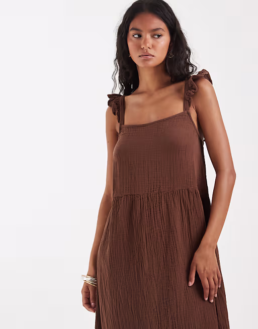 ONLY tiered maxi dress in brown