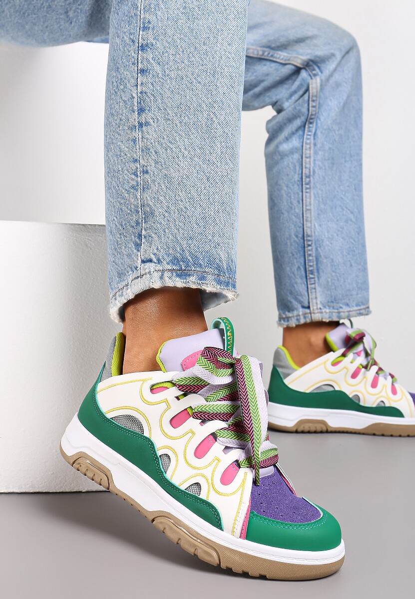 Zielone Sneakersy Ozdobione Brokatem z Oryginalnym Sznurowaniem Patricie