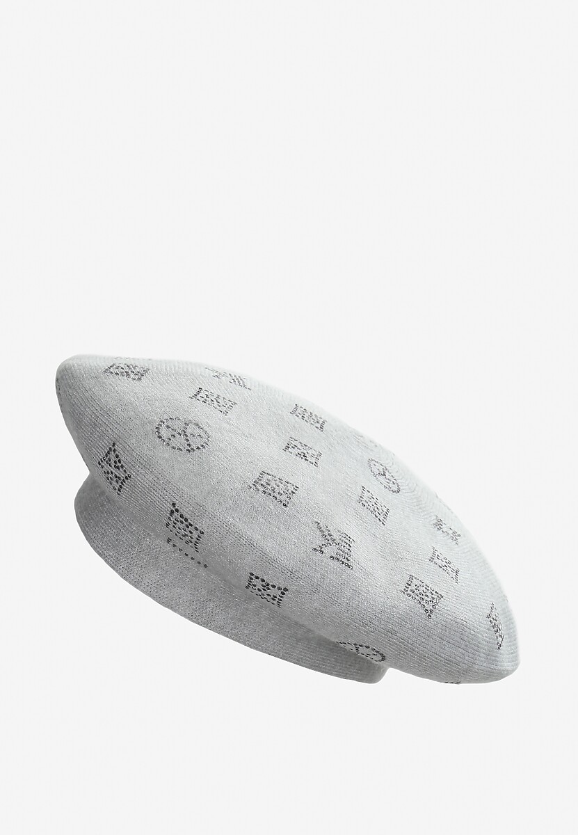 Jasnoszara Czapka Beret w Naszywki w Cyrkonie Nlaria