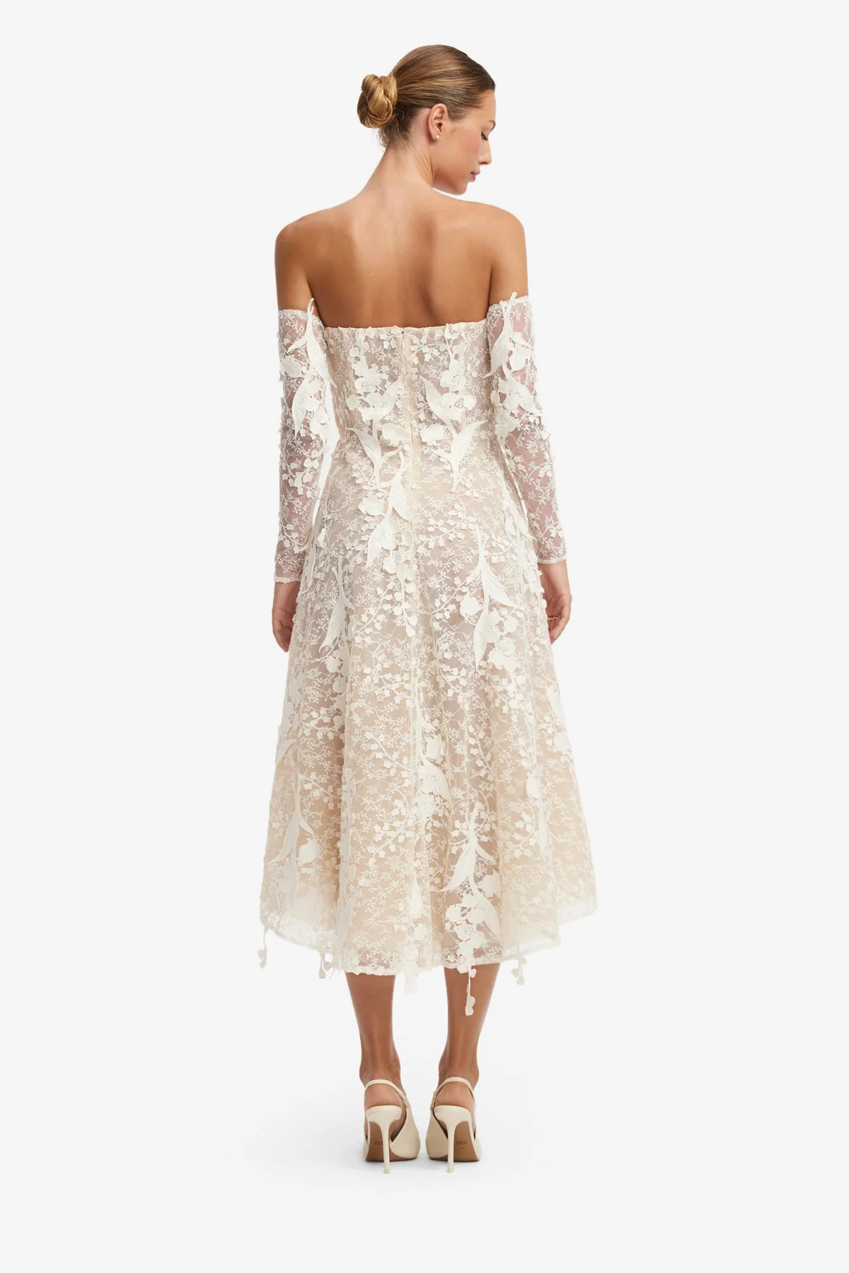 Ana Off-Shoulder Embellished Lace Bustier Midi Dress - Snow Meadow