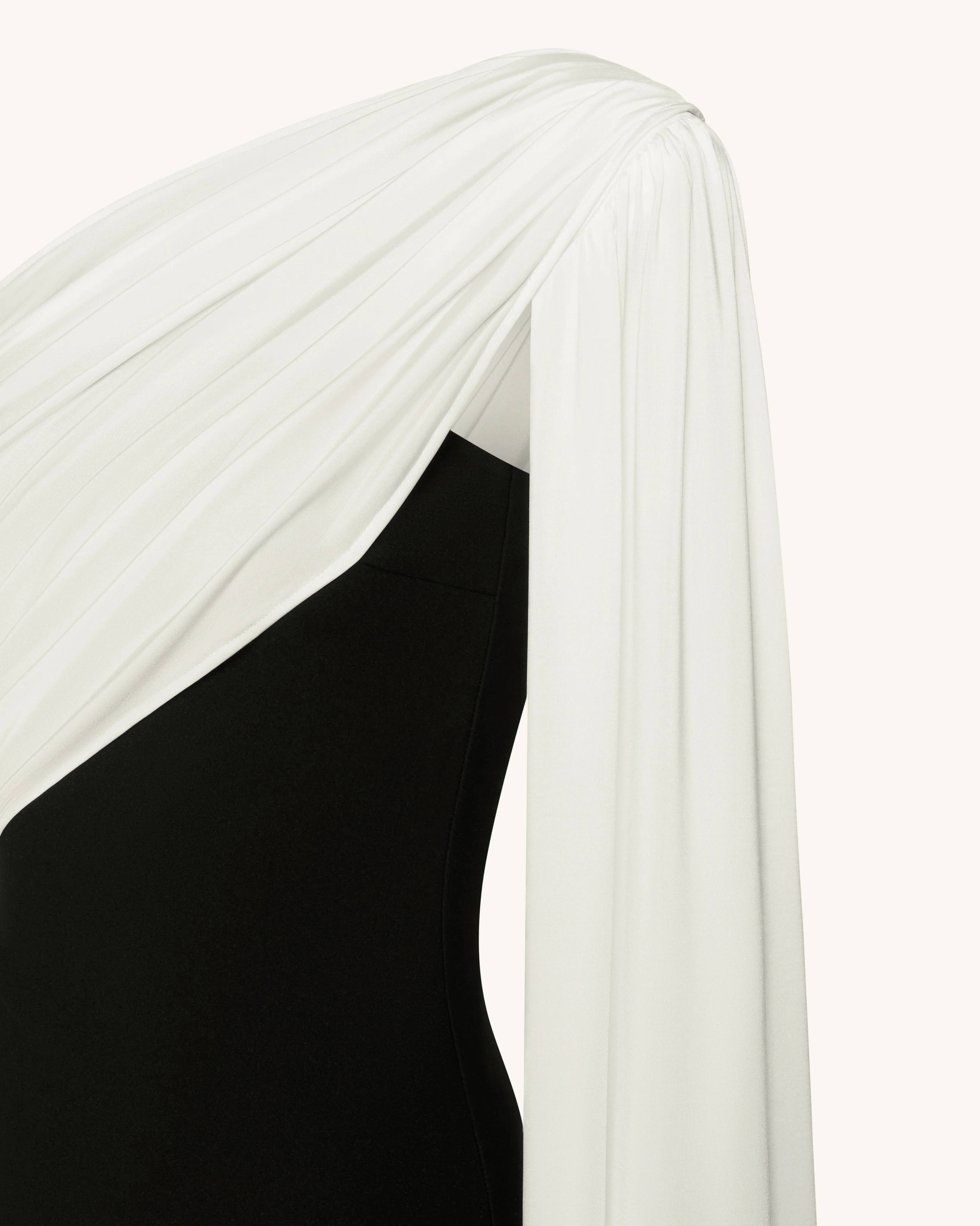 One Shoulder Draped Maxi Dress - Black White - FASHION NOB
