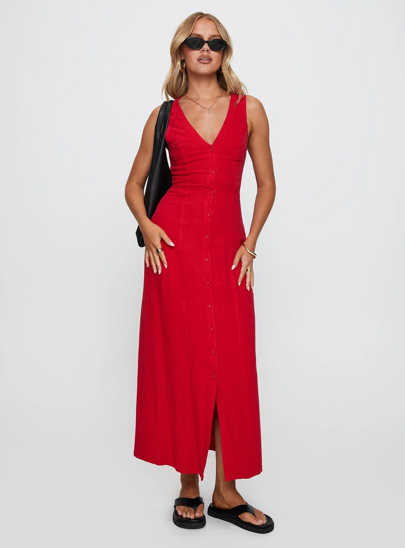 Summer Season Linen Blend Maxi Dress Red