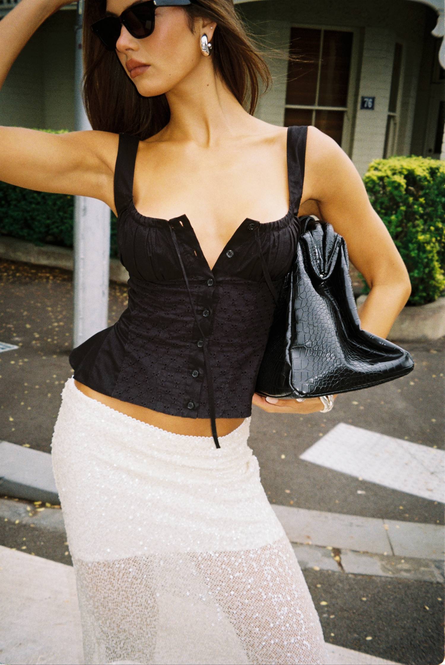 Peplum Embroidered Top | Black