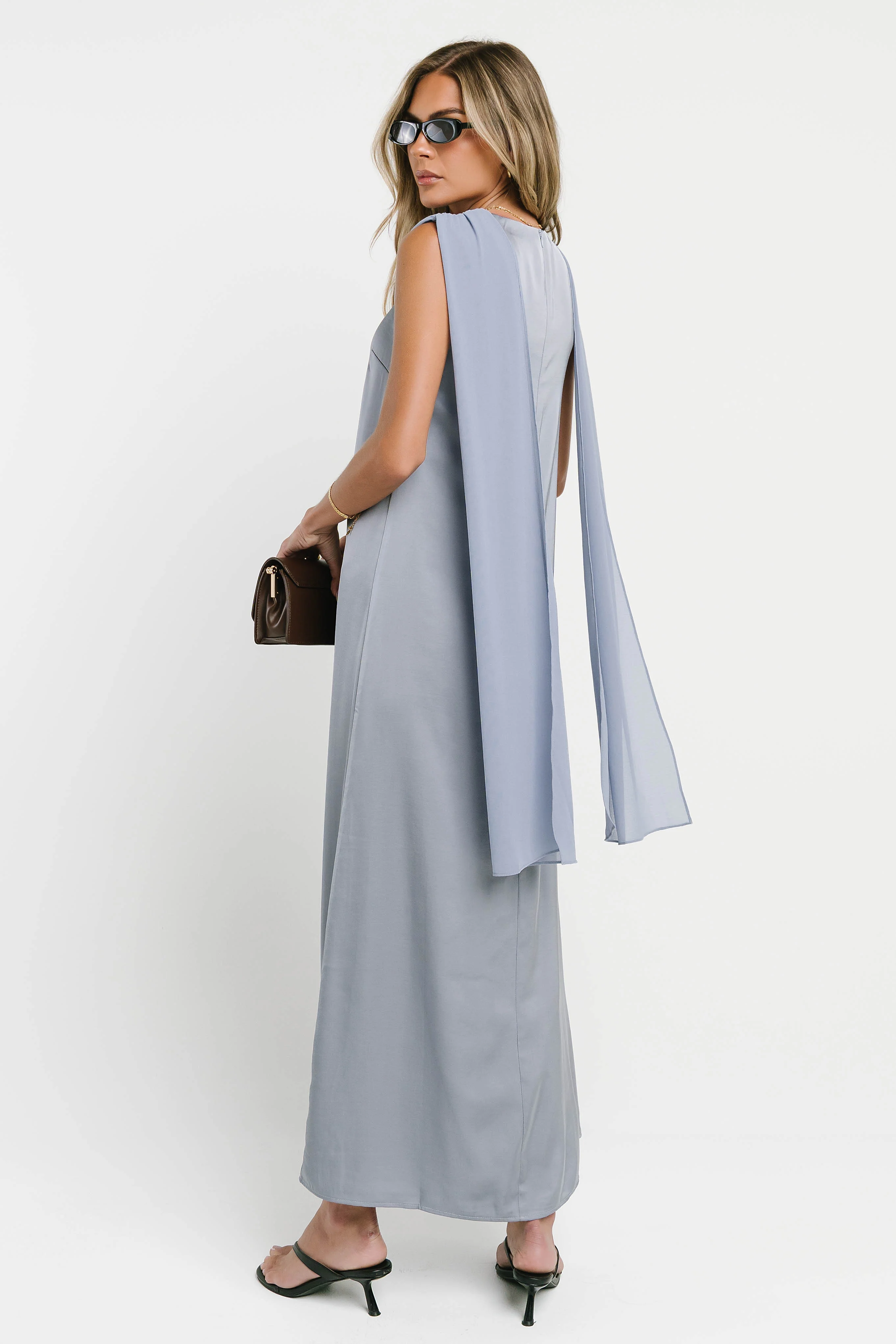 Lauren Satin Maxi Dress in Blue