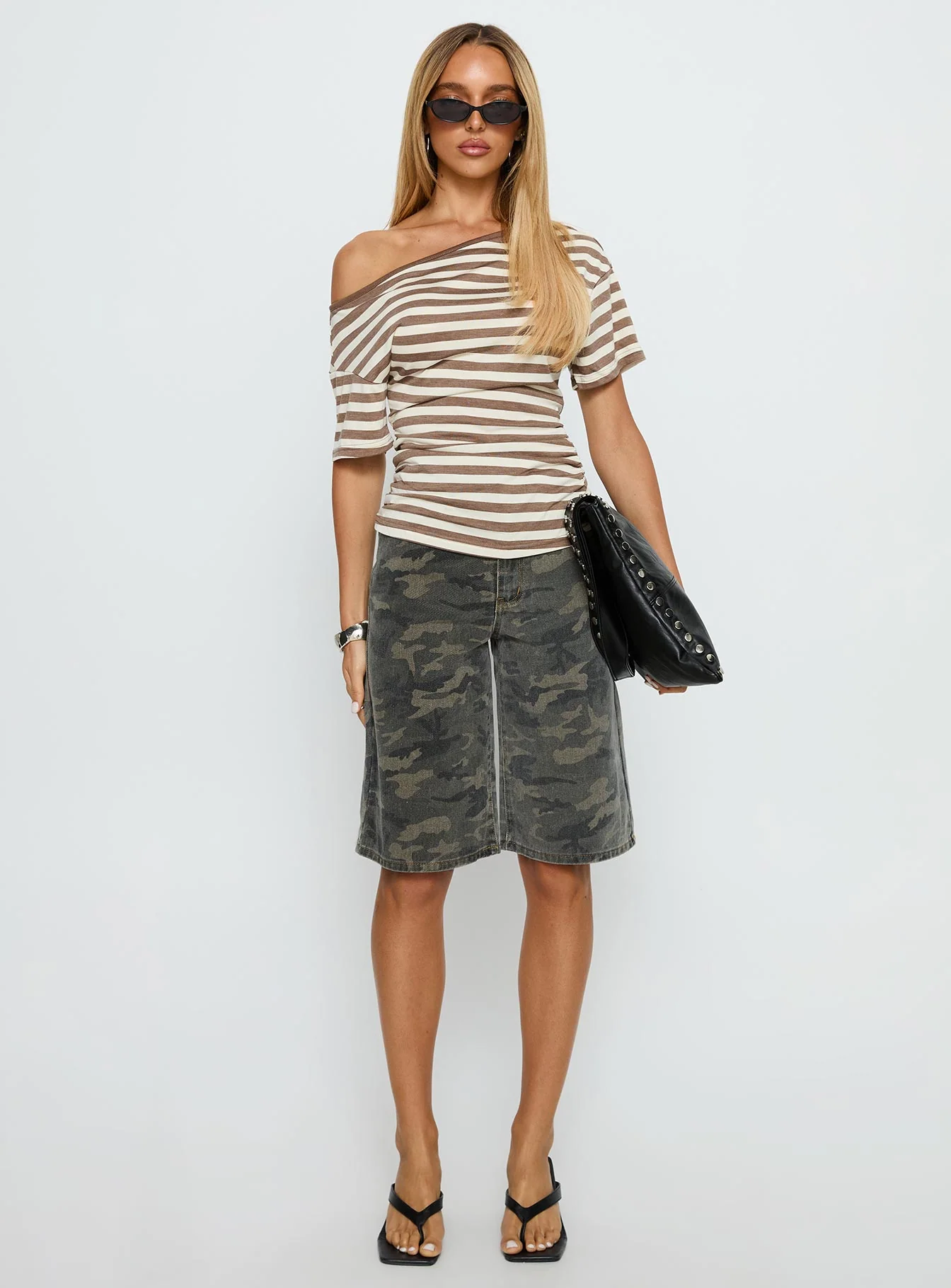 Emlynn Off Shoulder Top Brown Stripe