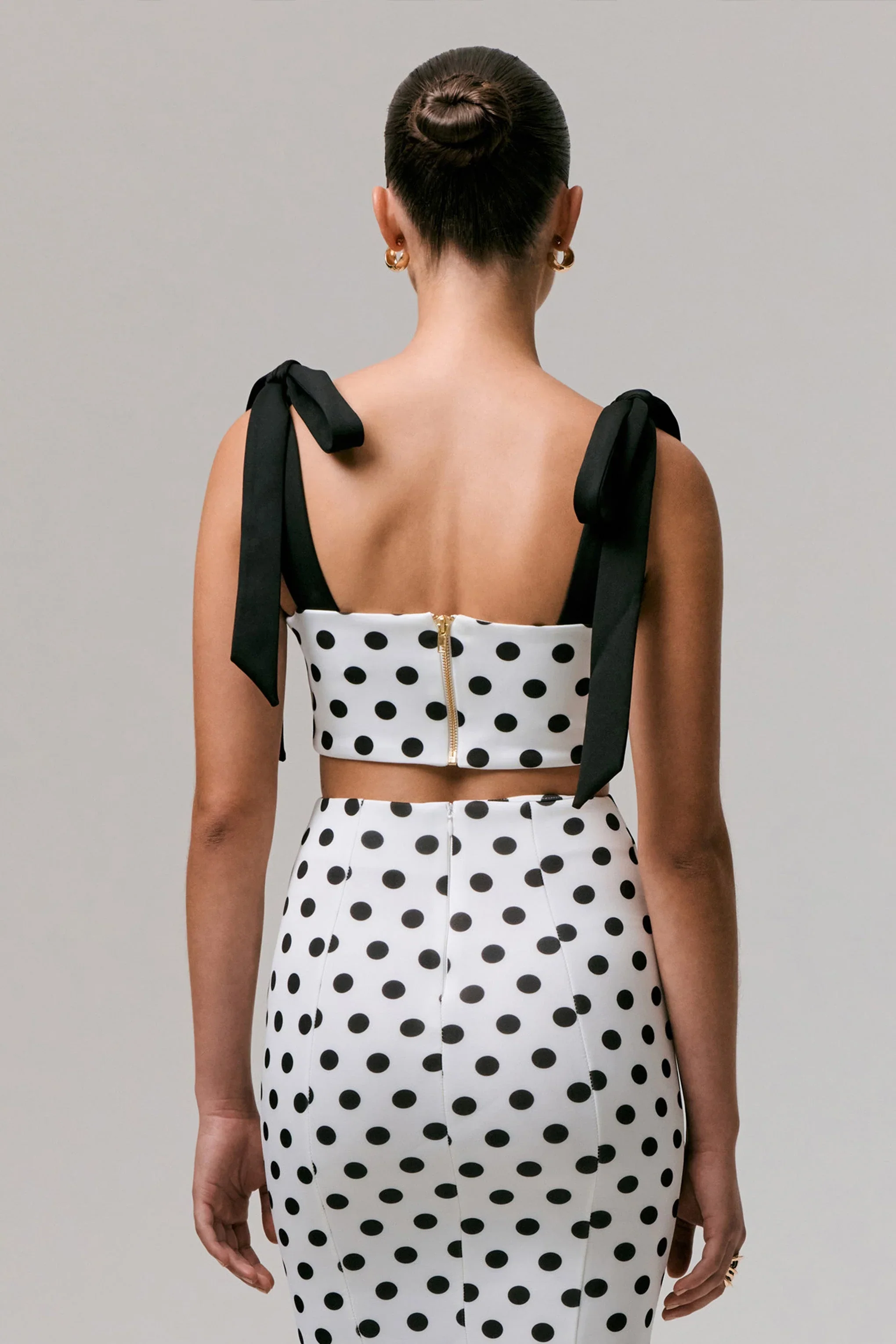 Phoebe | Black & White Polka Dot Crop Top With Tie Straps Tie