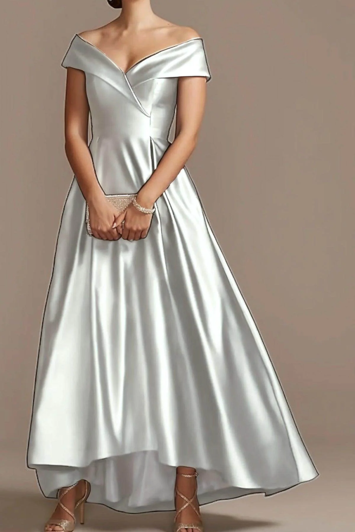 High Low Ankle Length Satin Mother Dress CM0078