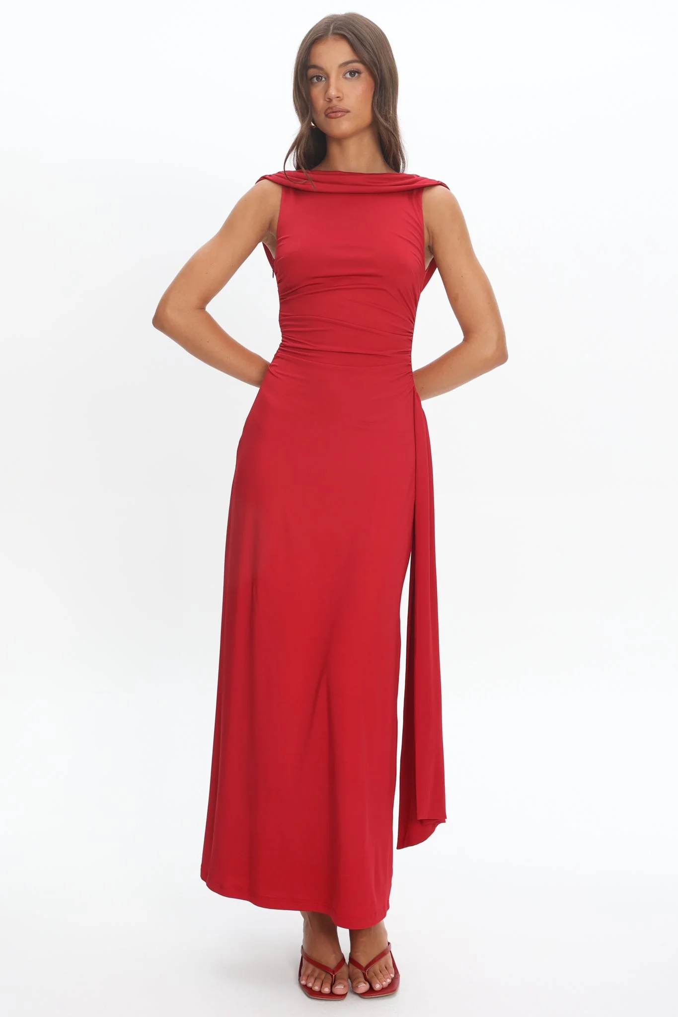 Amorah Cowl Back Maxi Dress Cherry