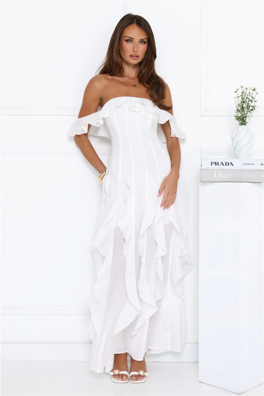 Village Of Sea Off Shoulder Maxi Dress White