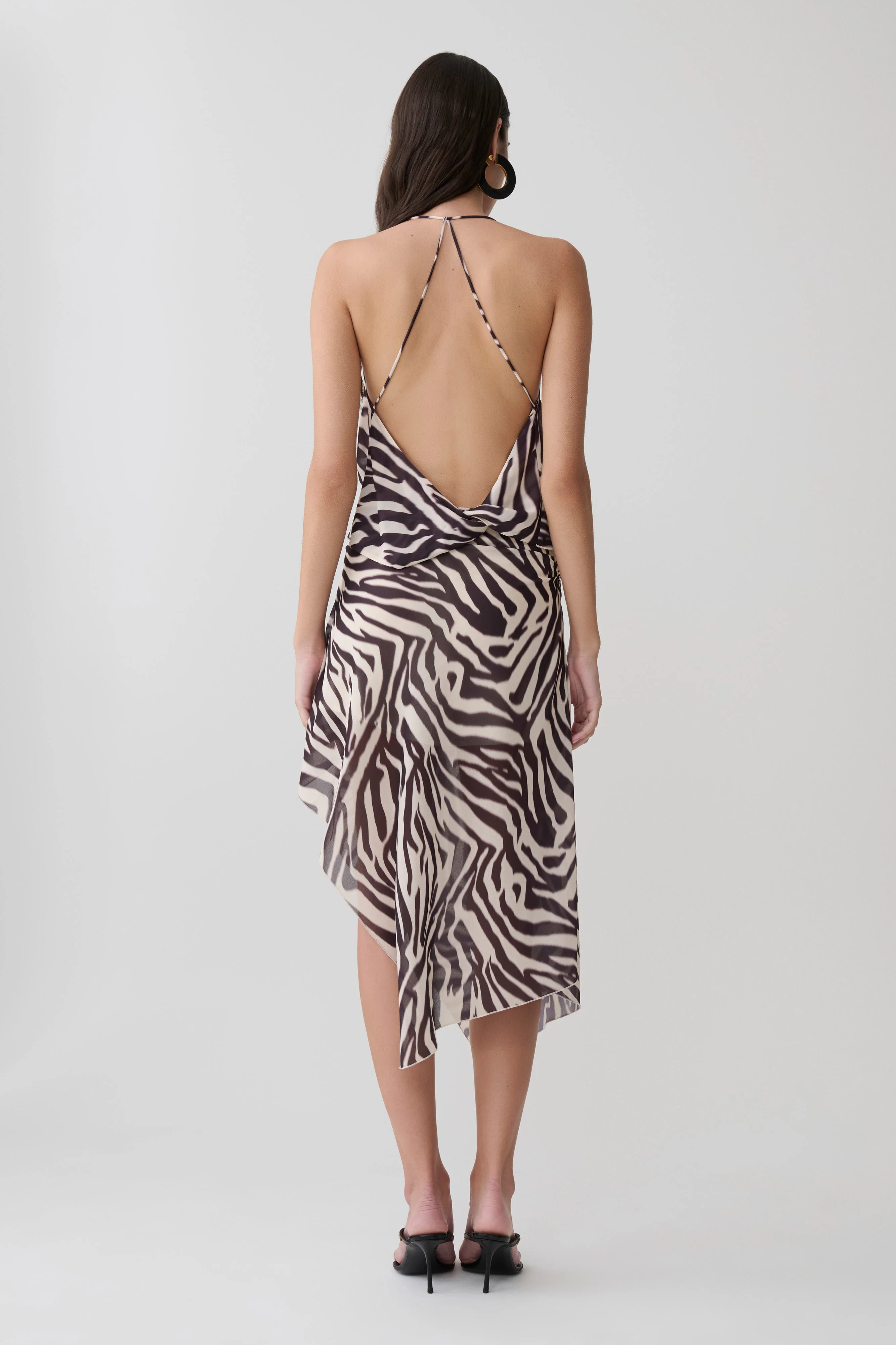 Lana Low Back Chiffon Top - Abstract Zebra Print