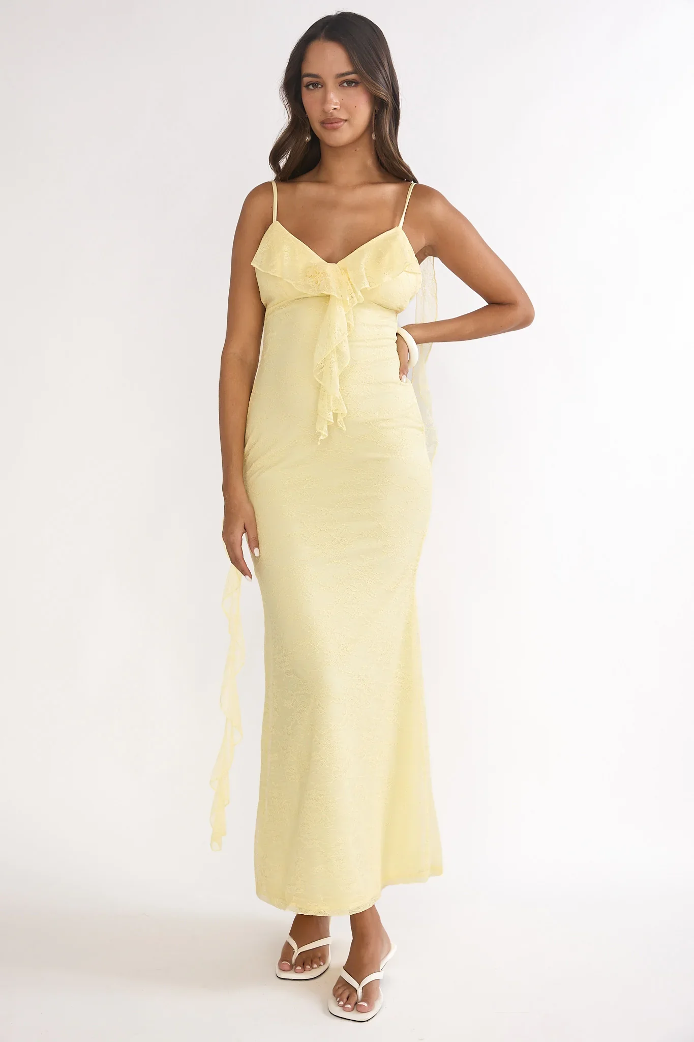 Sunspell Ruffle Trim Lace Maxi Dress Butter