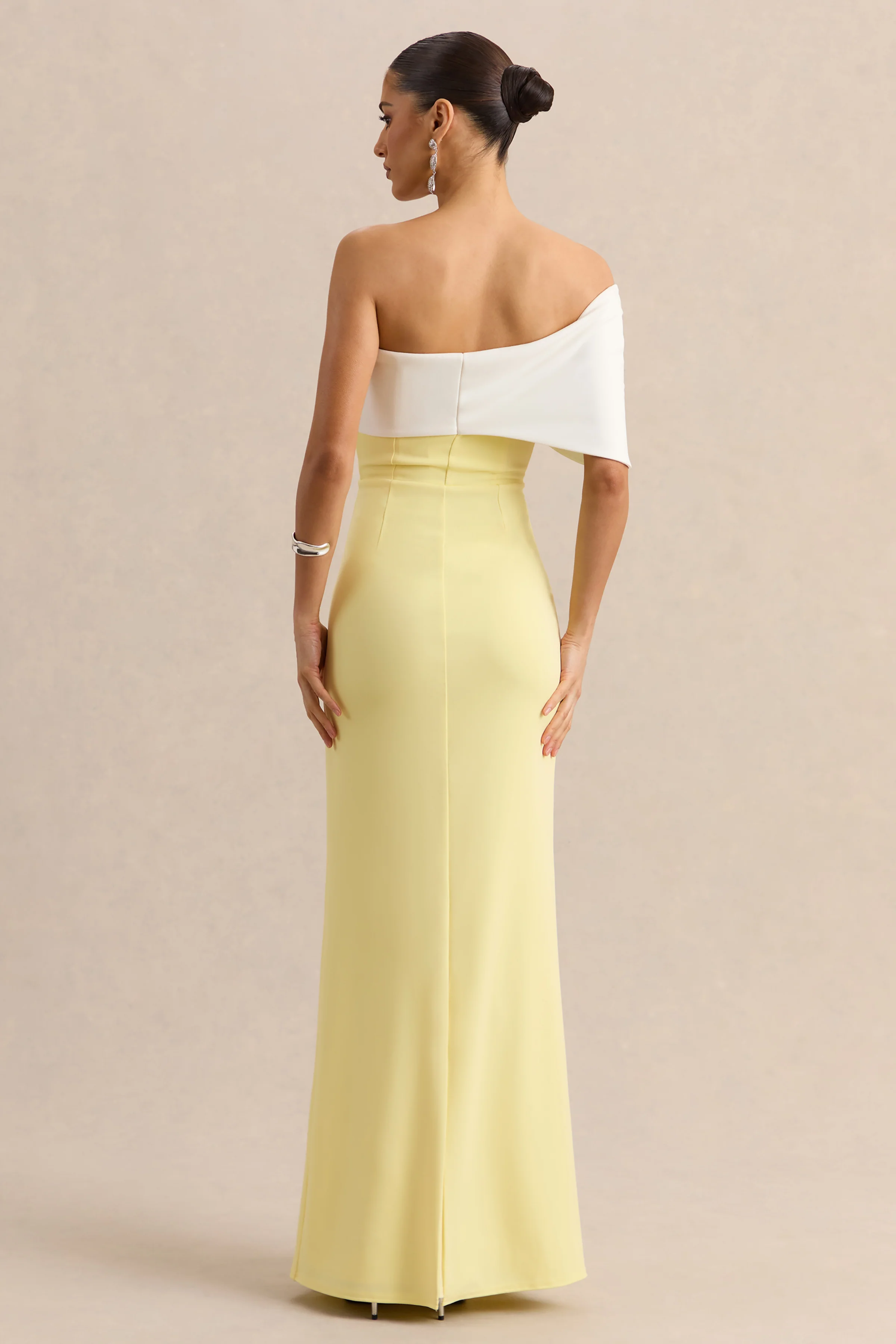Agatha | Lemon & White Bow Bardot-Neck Maxi Dress