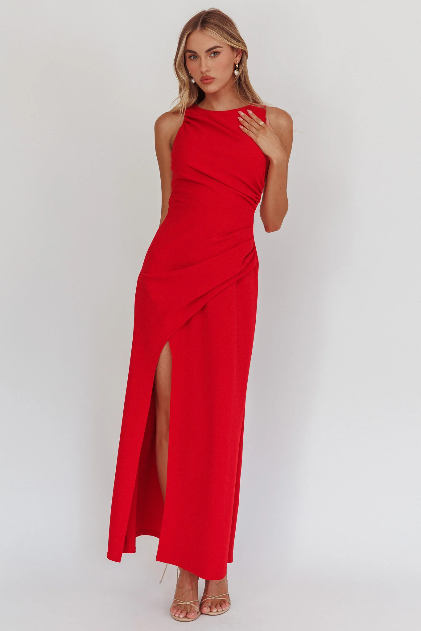 Firelights Lace-Up Back Maxi Dress Red - luluinthesky