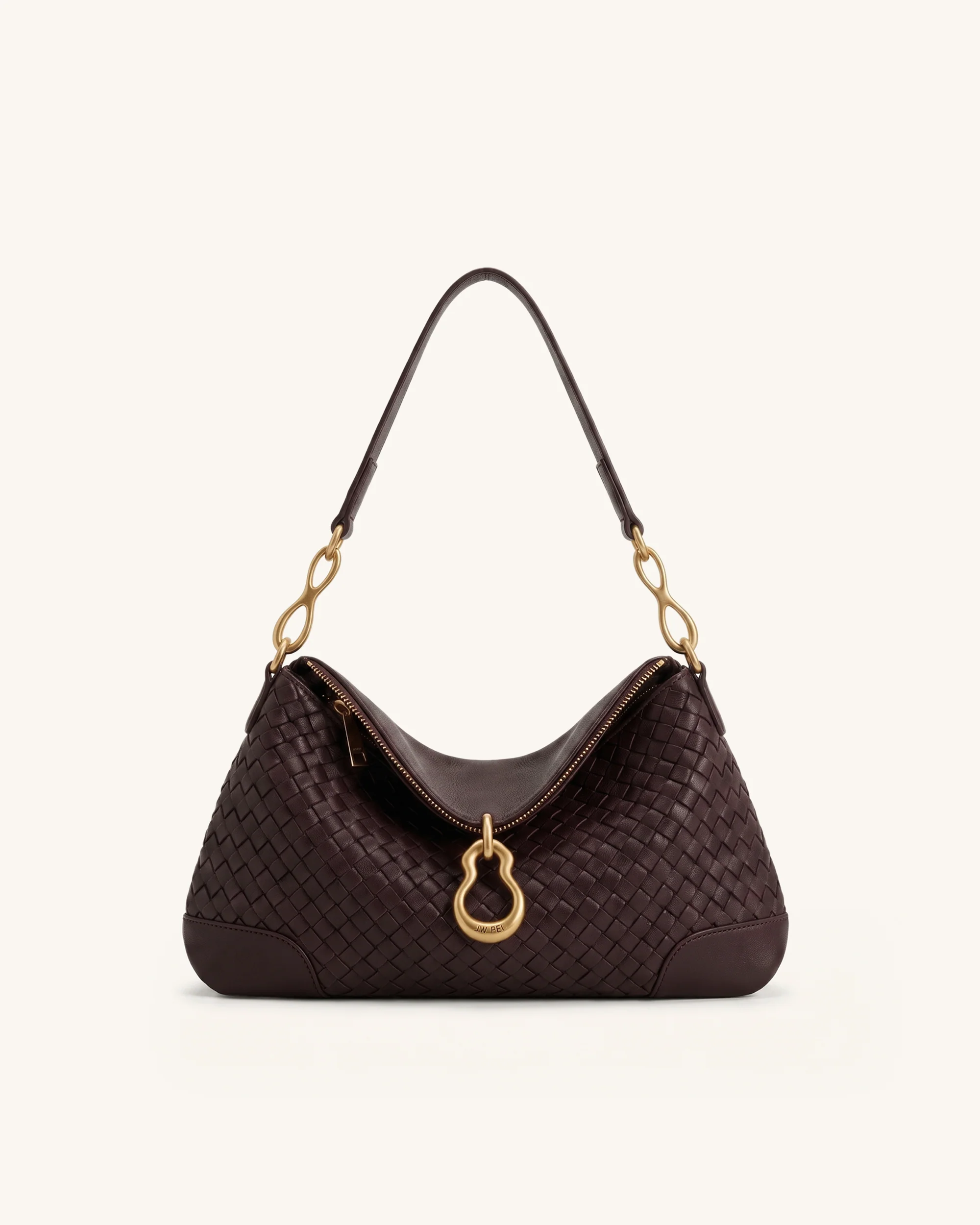 Jayla Metal Pendant Embellished Woven Shoulder Bag - Deep Burgundy