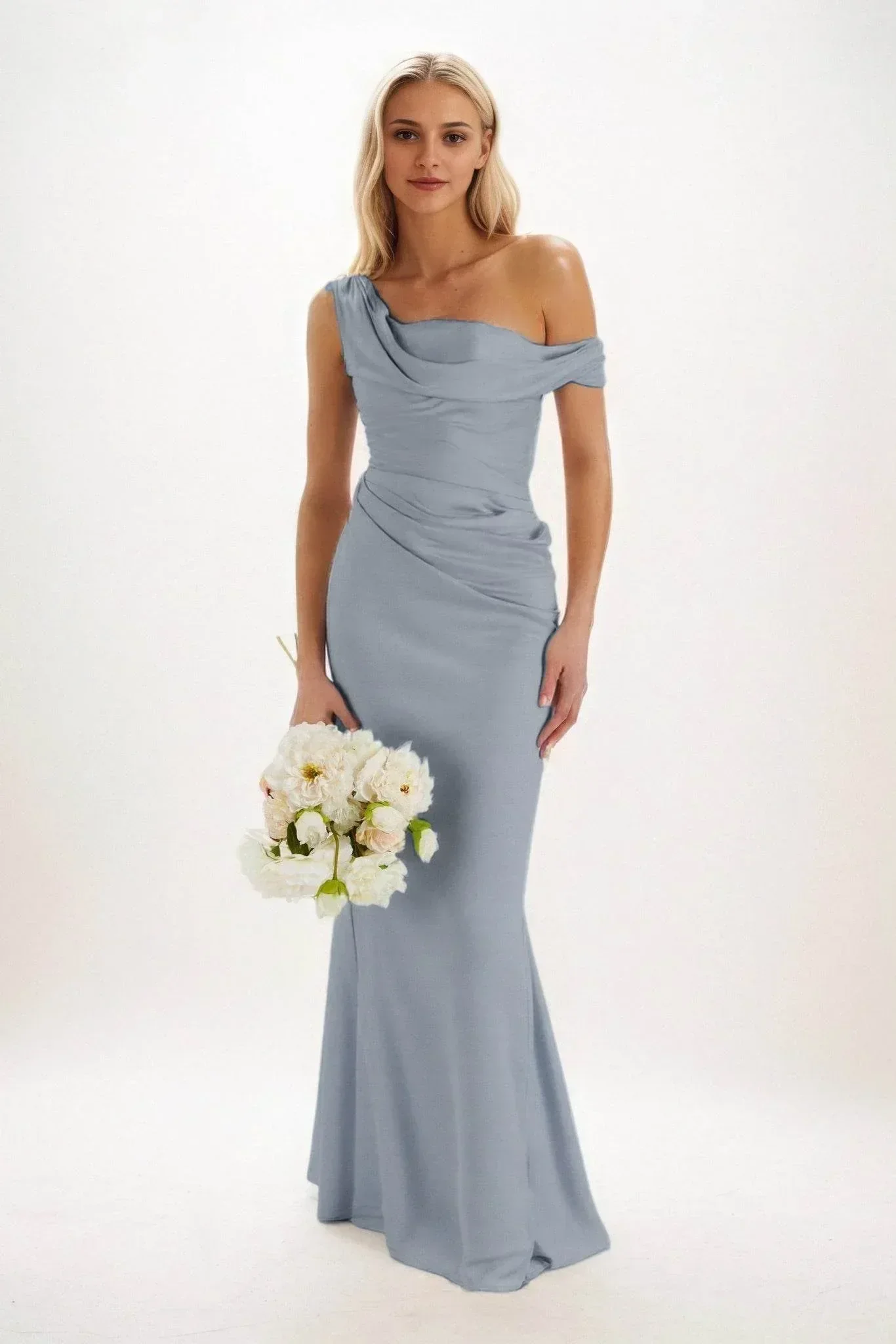 Sheath-Column Maxi Luxe Satin Bridesmaid Dress CB0815