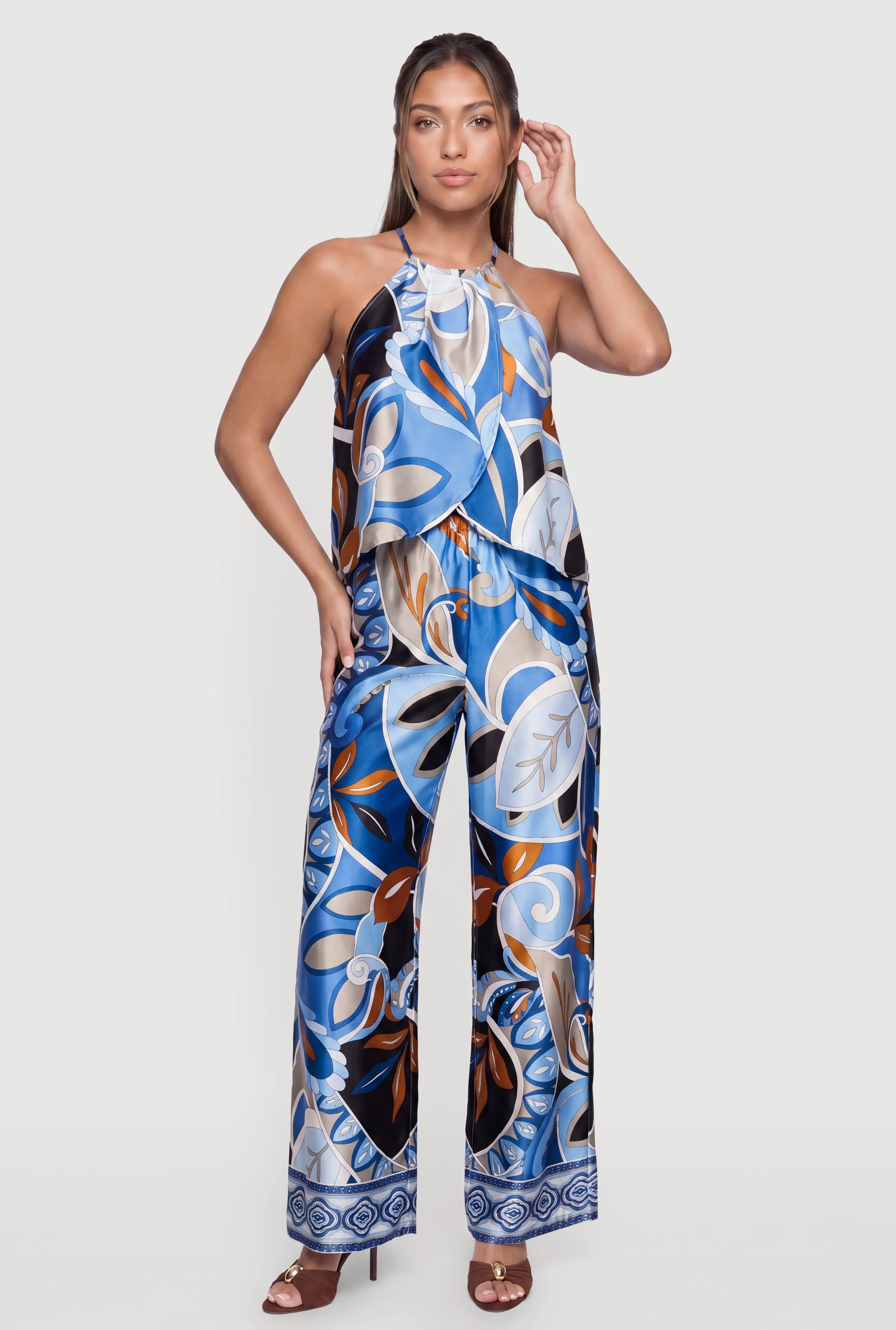 Patterned Satin Pull On Pants