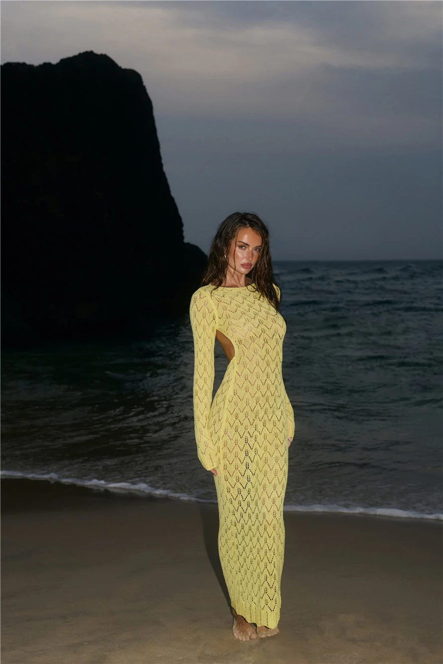 Island Aura Long Sleeve Knit Maxi Dress Yellow